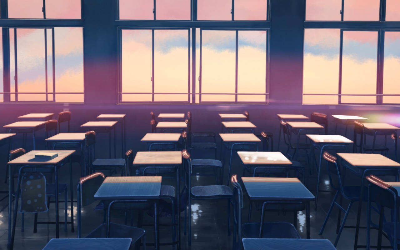 Anime Classroom With Sunset Lighting