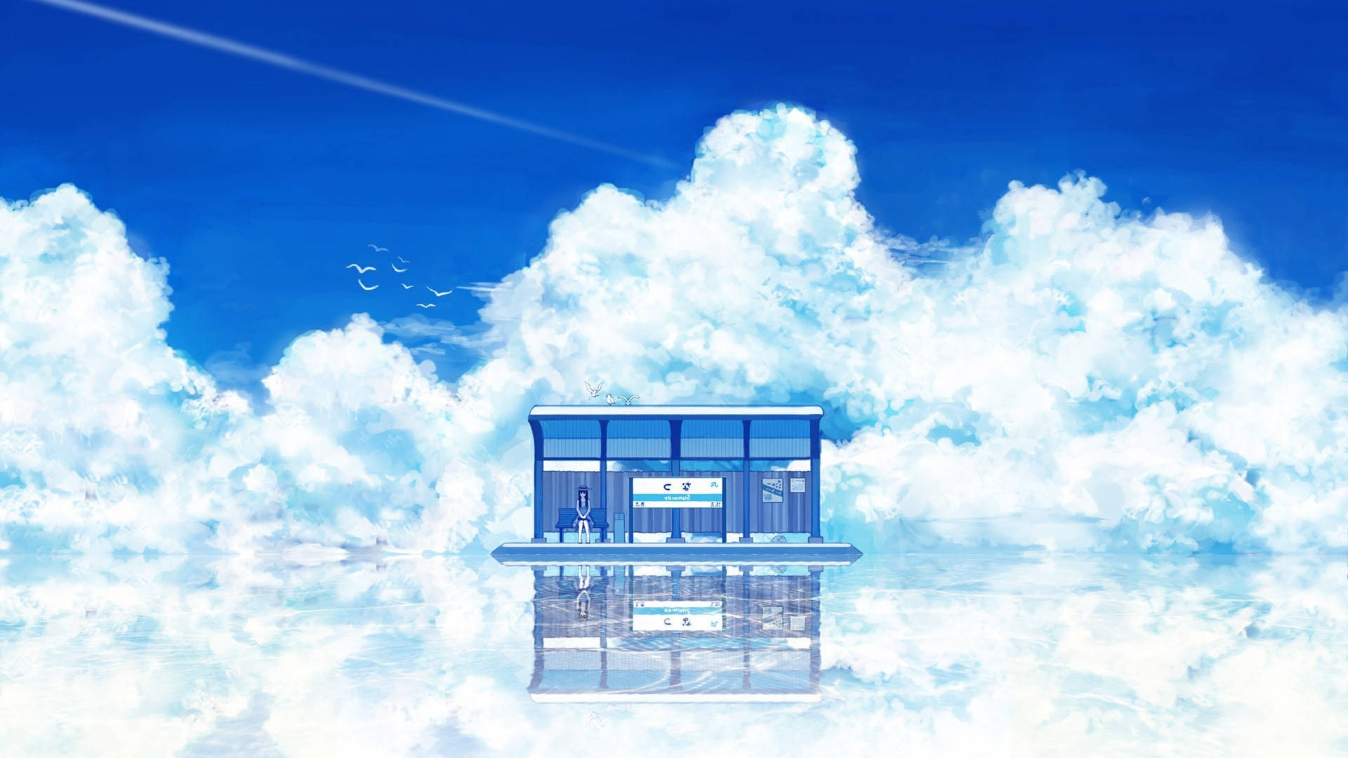 Anime Cloud Bus Stop Background