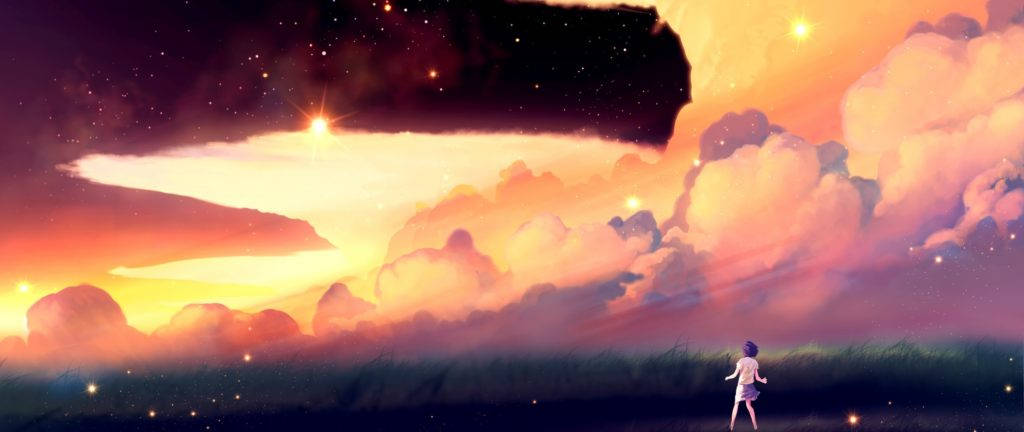 Anime Cloud In Sunset Background