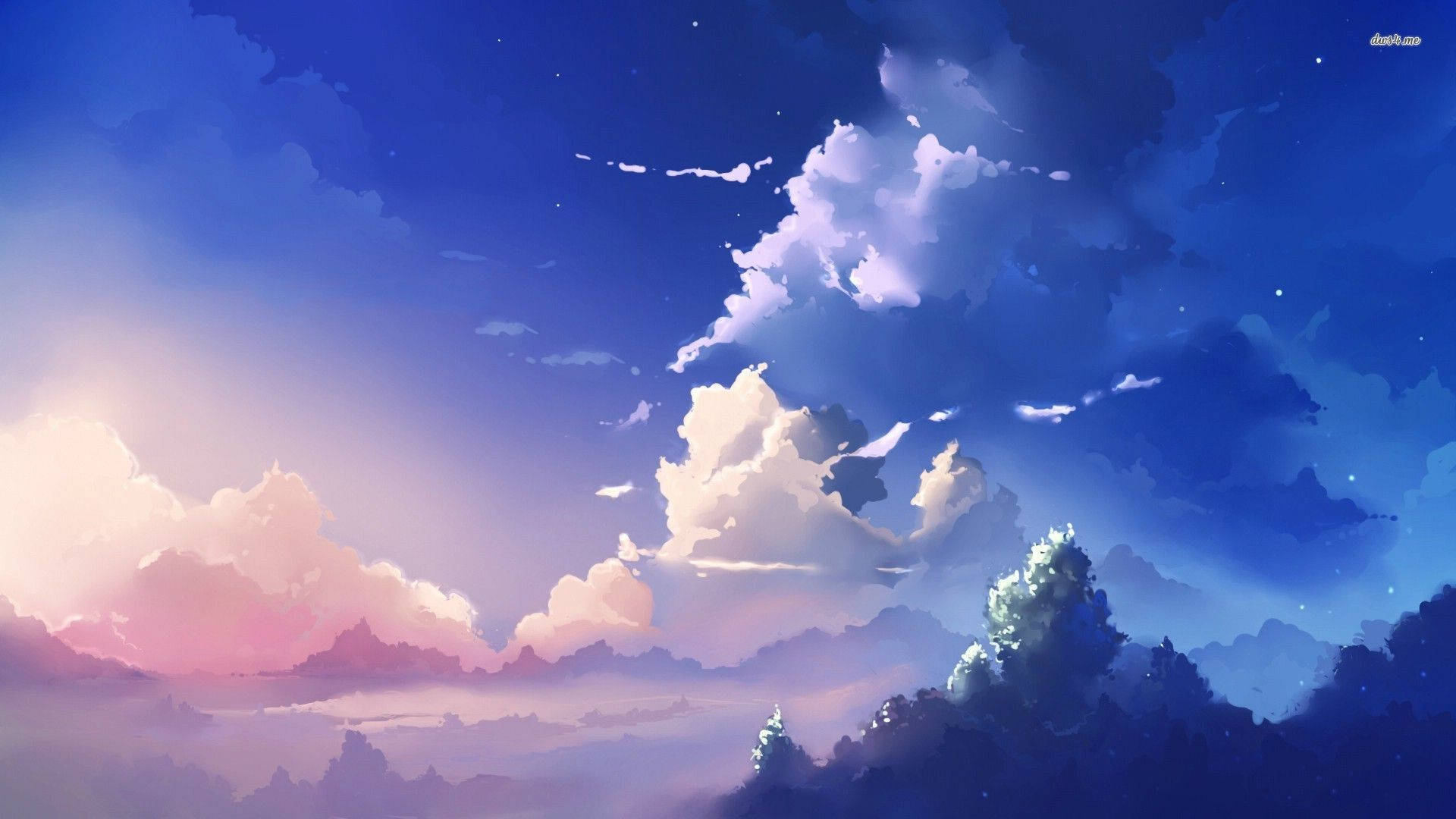 Anime Cloudy Blue Sky Background