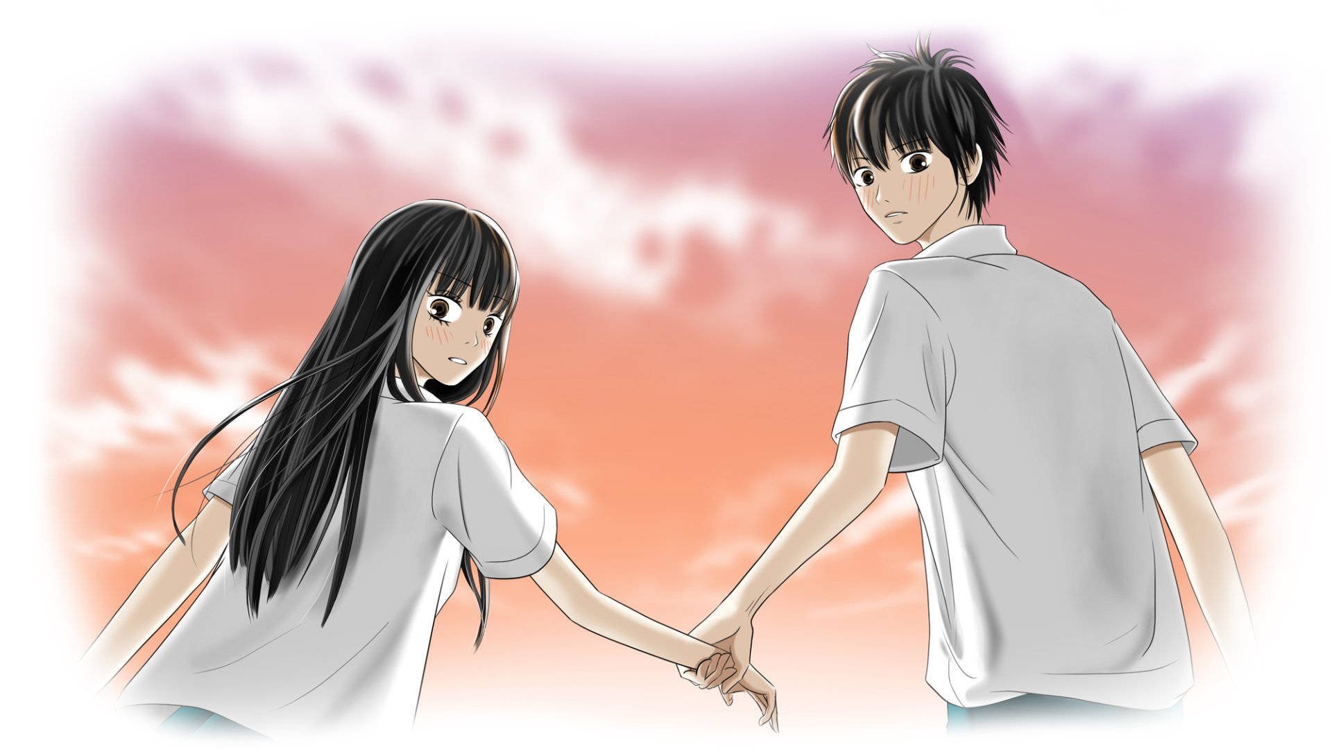 Anime Couple: A Moment Of Love Captured From Kimi Ni Todoke Background