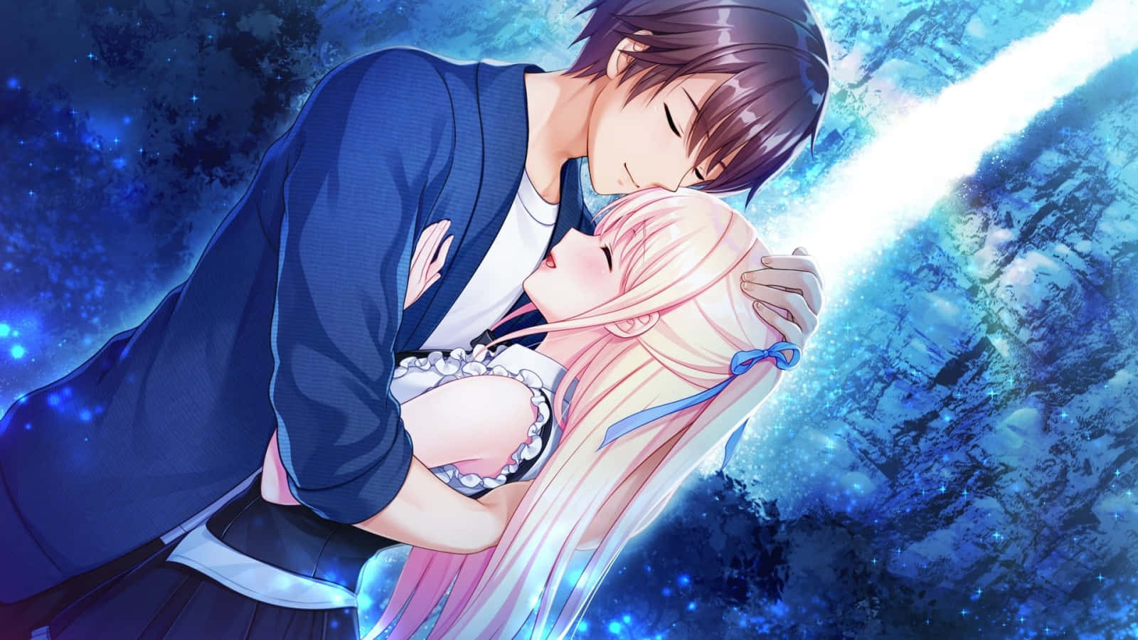 Anime Couple Embrace Under Starry Sky