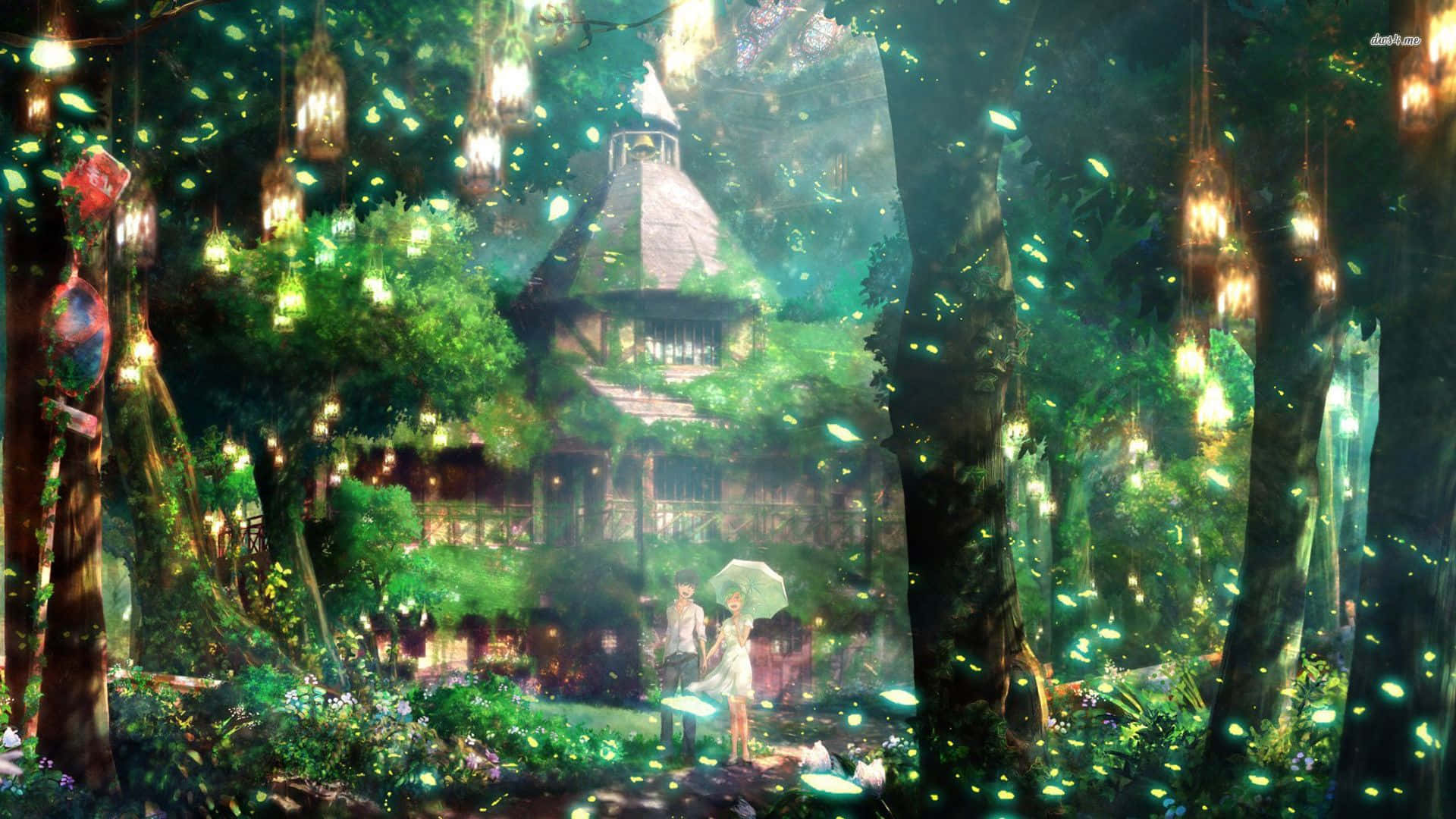 Anime Couple In Forest Background