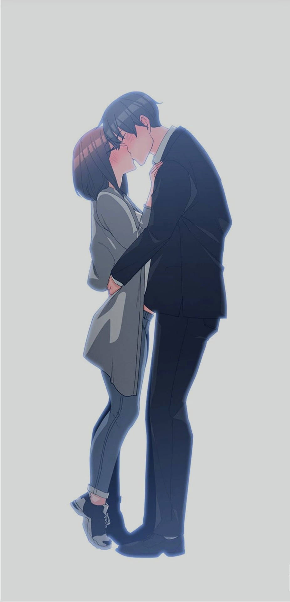 Anime Couple Kiss On White Background