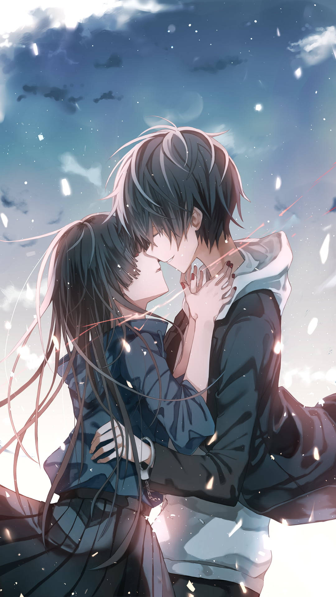 Anime Couple Kiss Red Thread Background