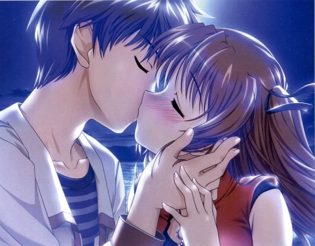 Anime Couple Kiss Under Moonlight