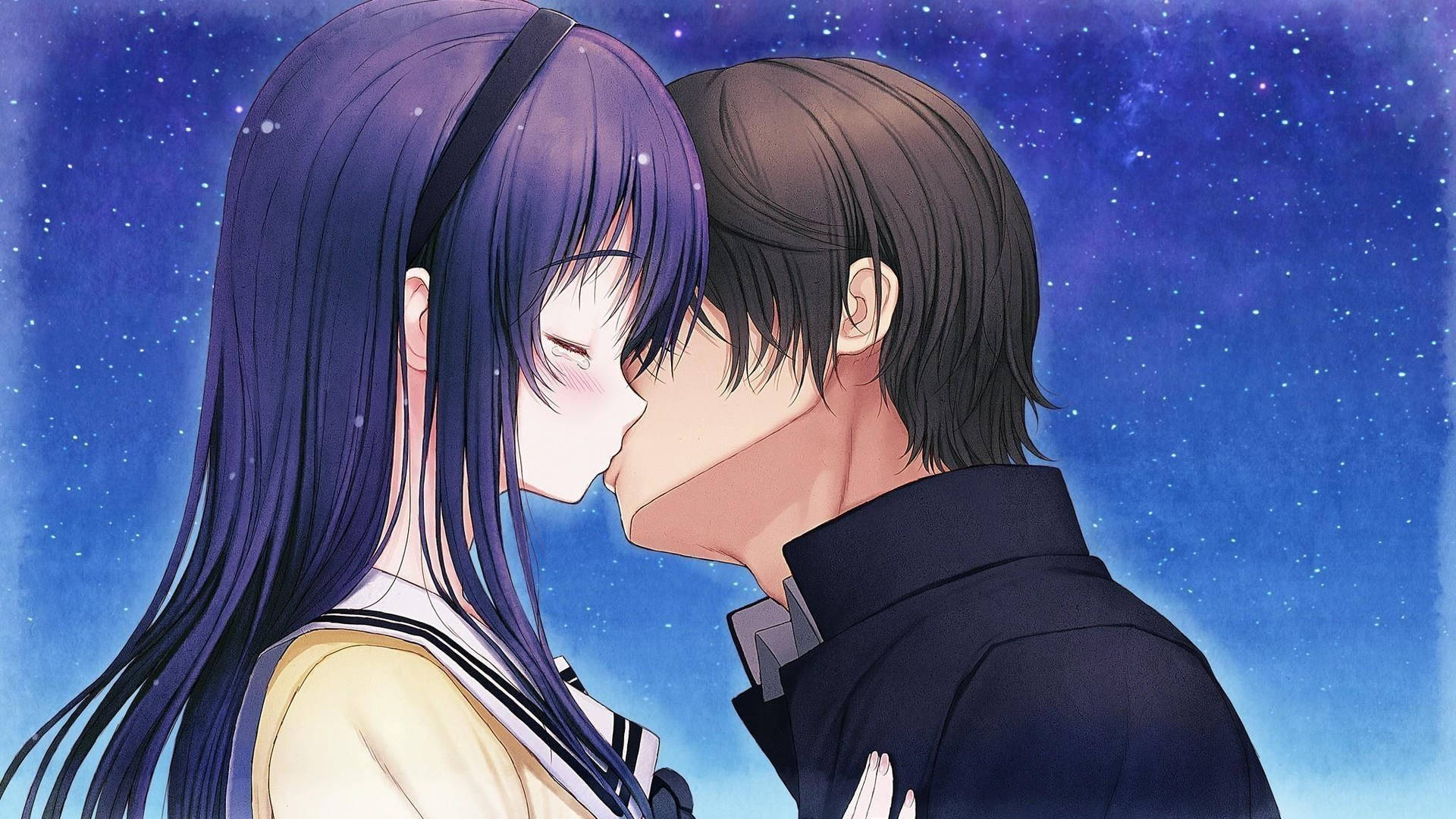 Anime Couple Kiss Under Starry Night Sky