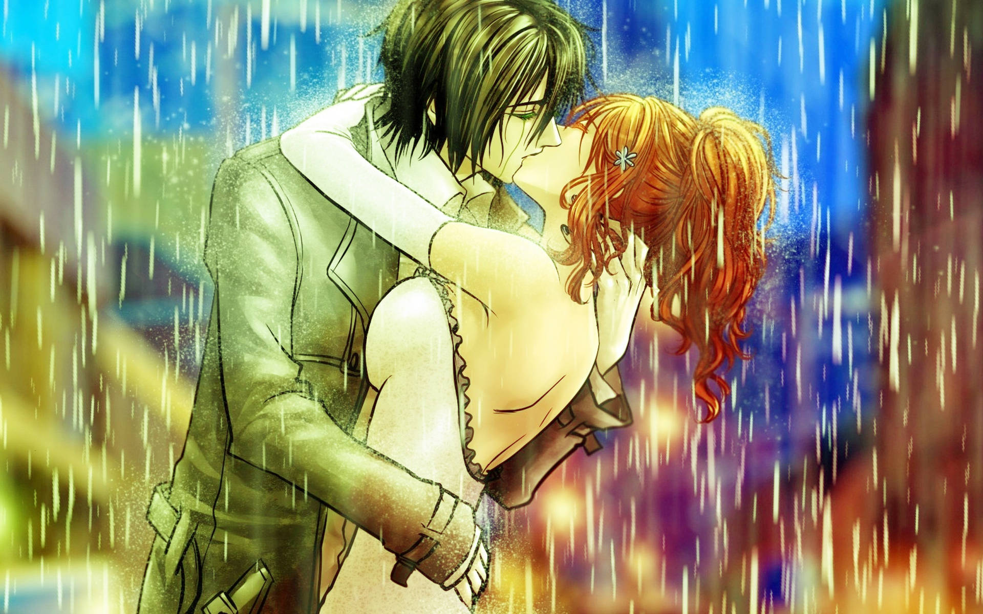 Anime Couple Kiss Under The Rain