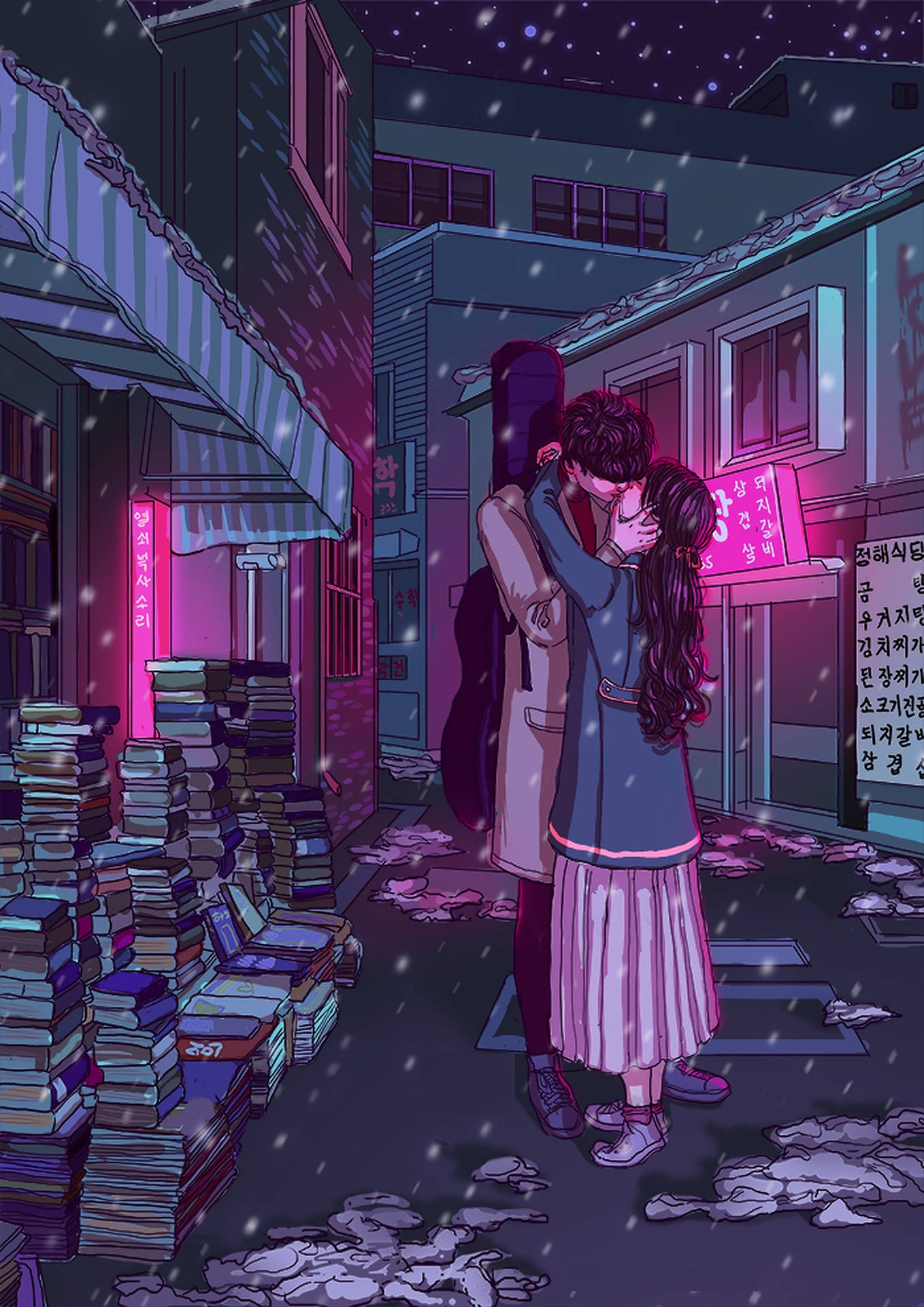 Anime Couple Kissing Love Art Background