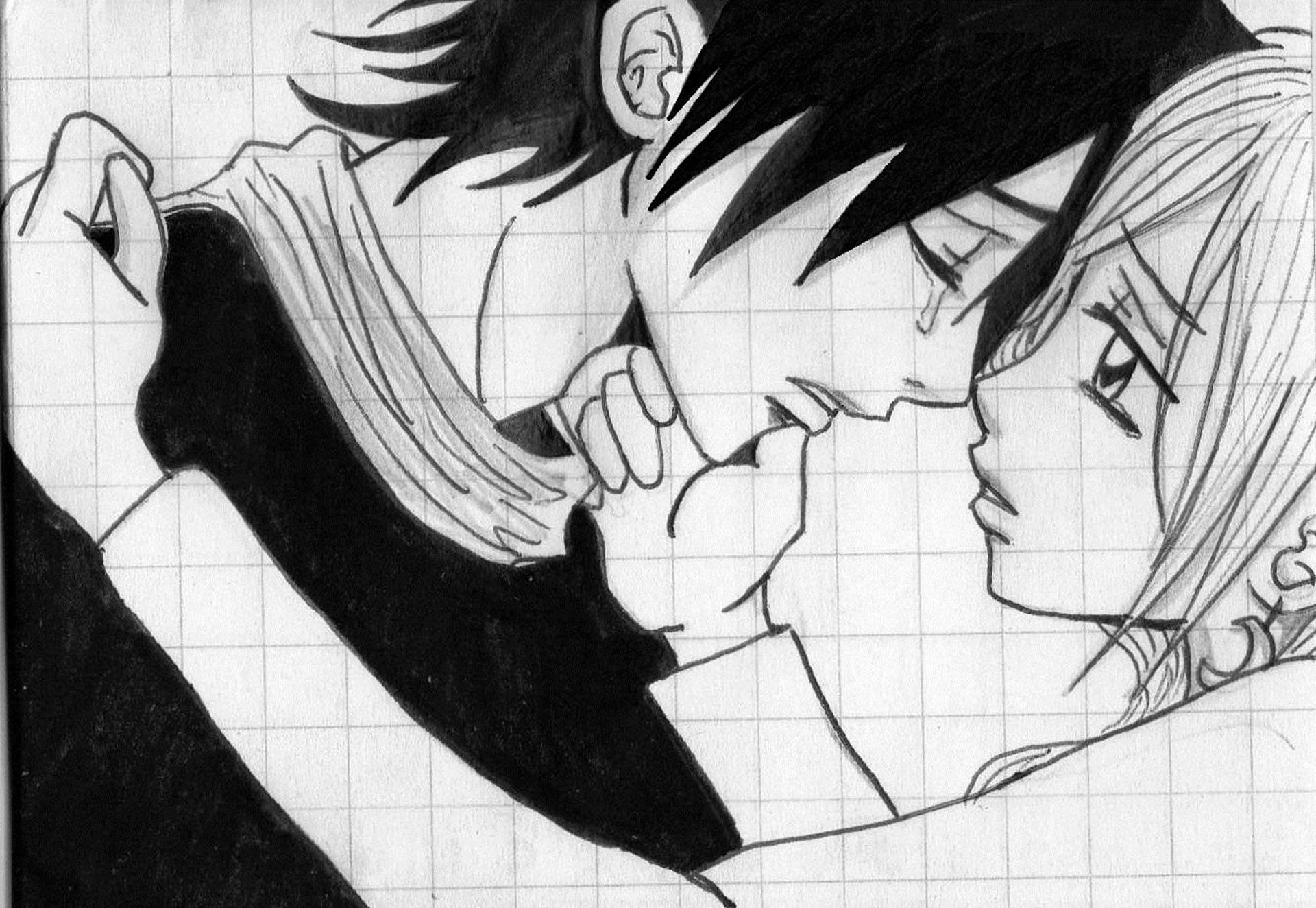 Anime Couple Sad Drawing Background