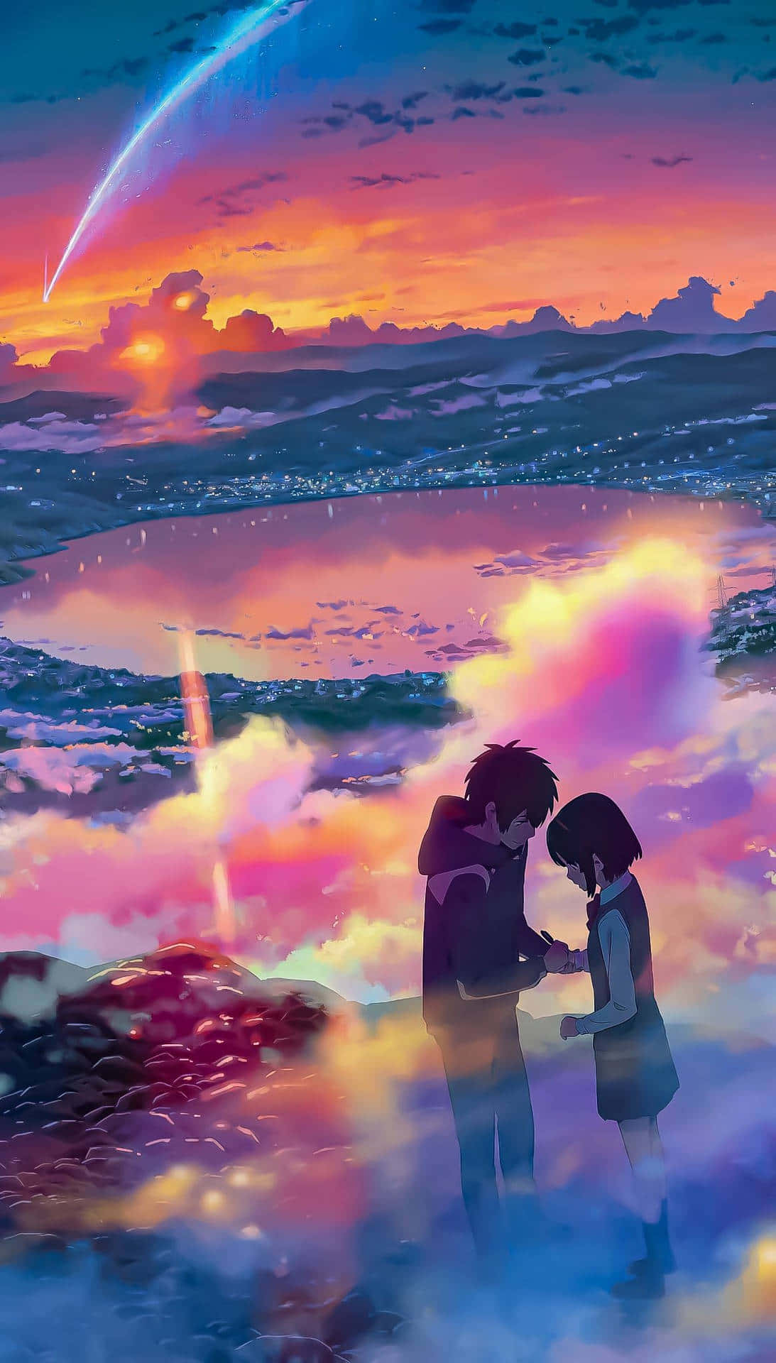 Anime Couple Sunset Cometi Phone Wallpaper Background