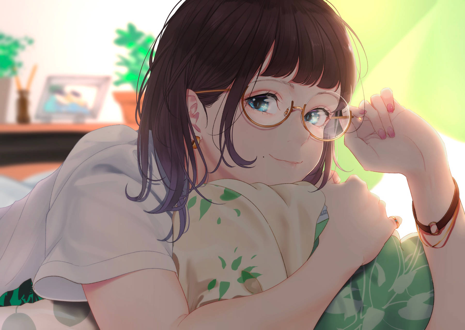 Anime Cute Girl With Eyeglasses Background