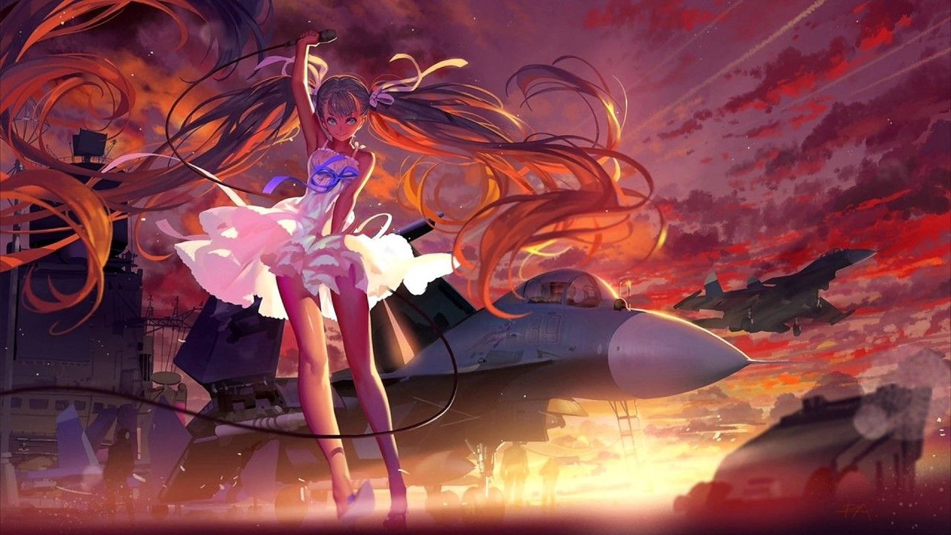 Anime Dance Ballerina With Sunset Background
