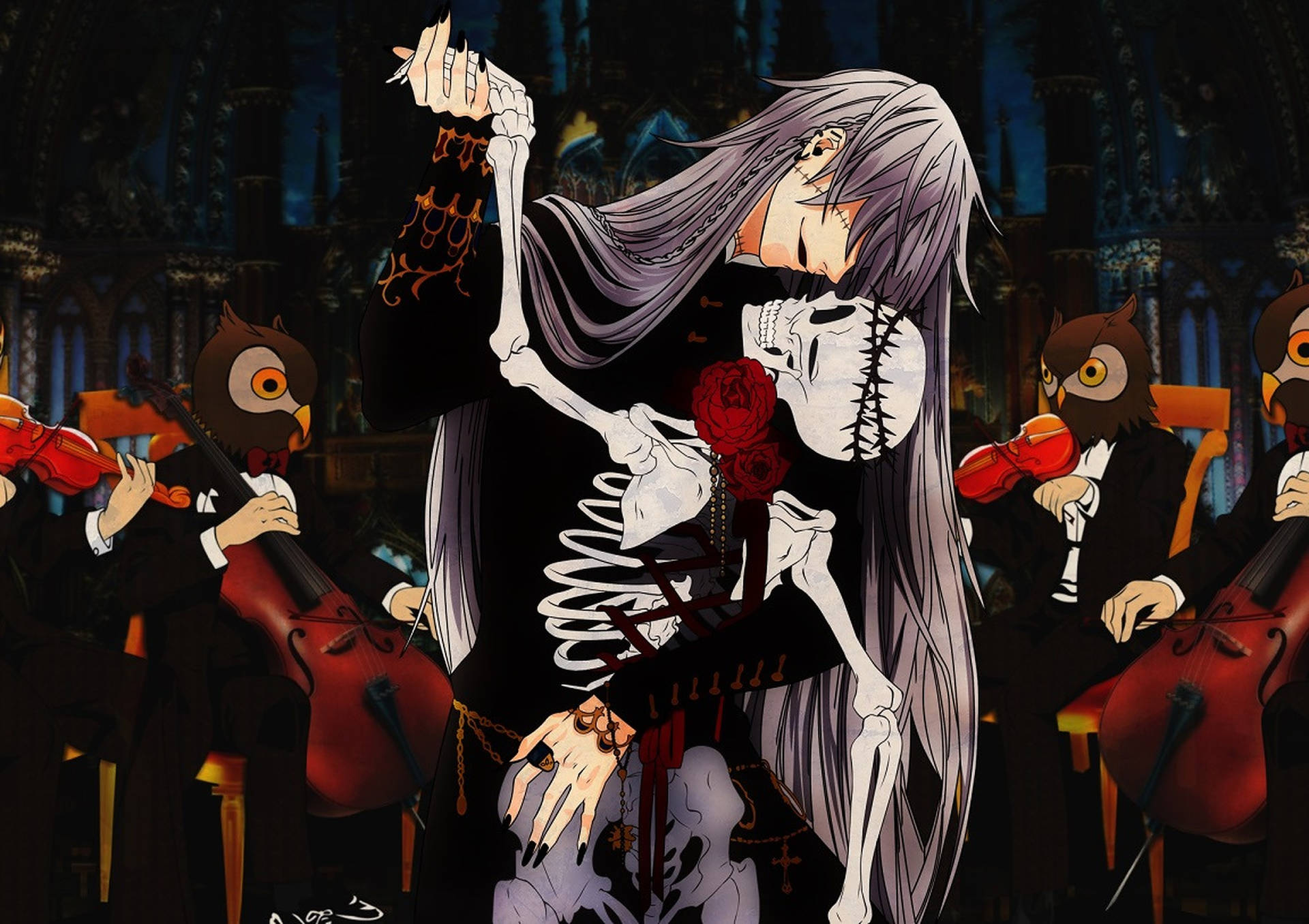 Anime Dance Boy With Skeleton Background