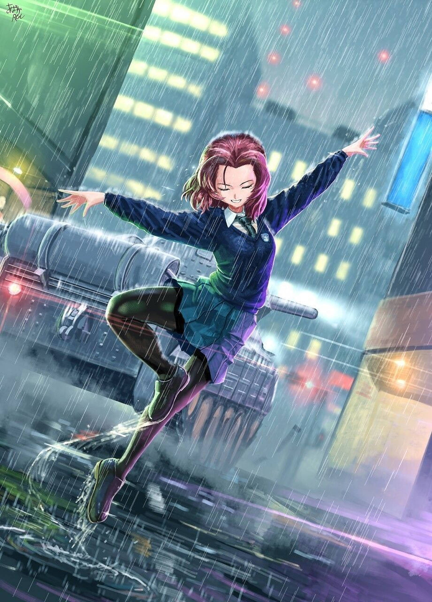 Anime Dance Girl In Rain Background