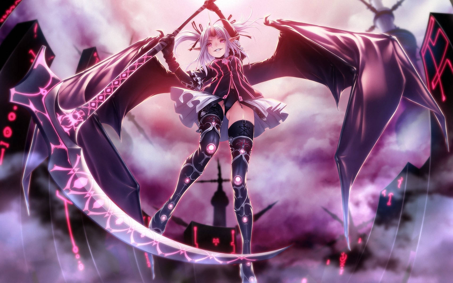 Anime Demon Girl With Scythe Background