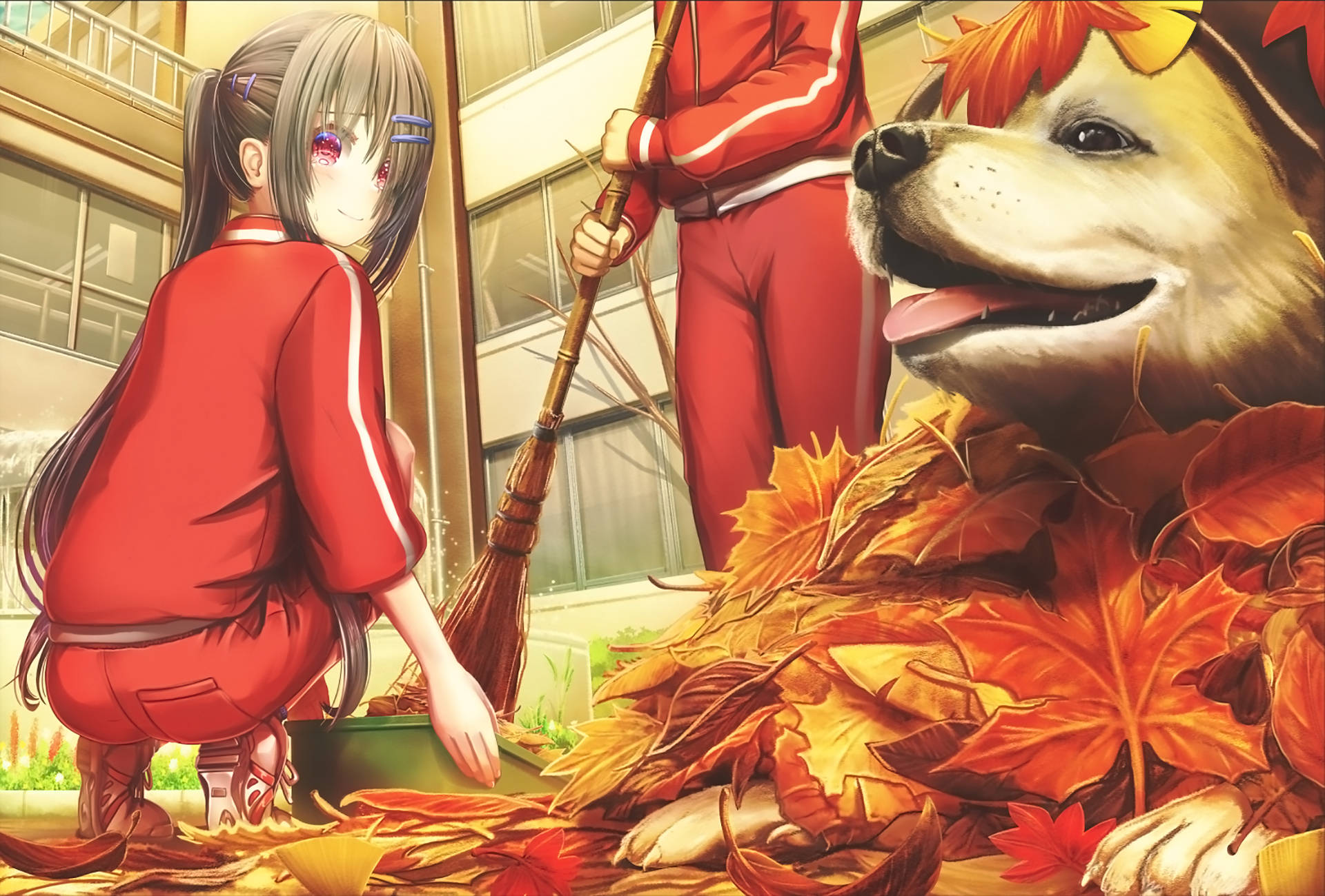 Anime Dog Under Pile Of Leaves