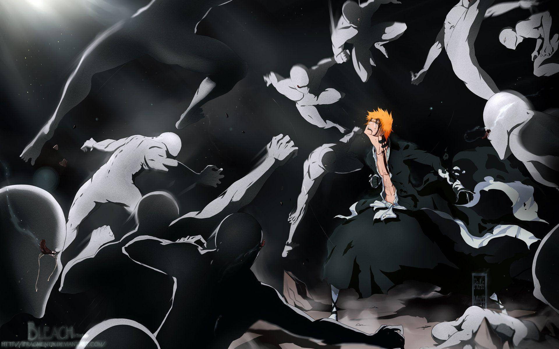 Anime Fight Ichigo Surrounded By Hollows Background
