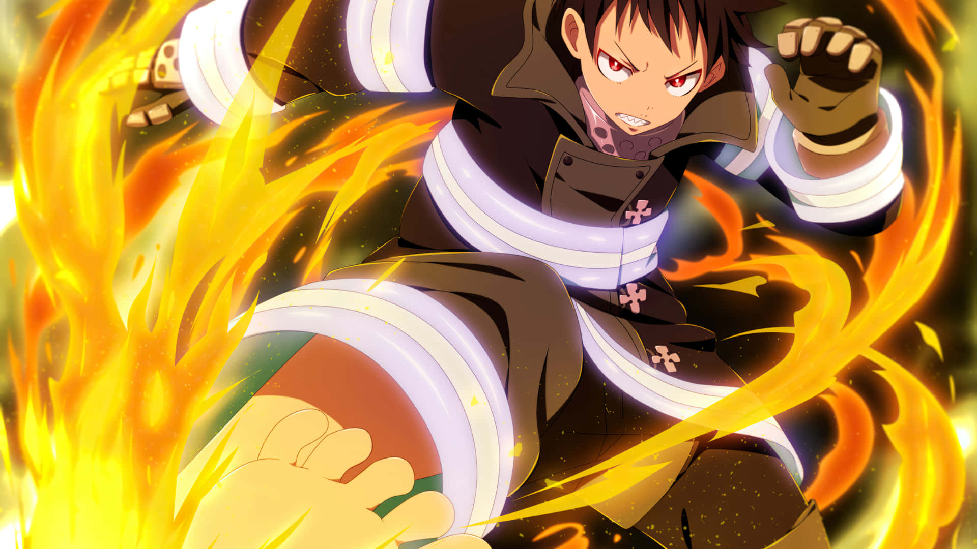 Anime Firefighter With Fire Background