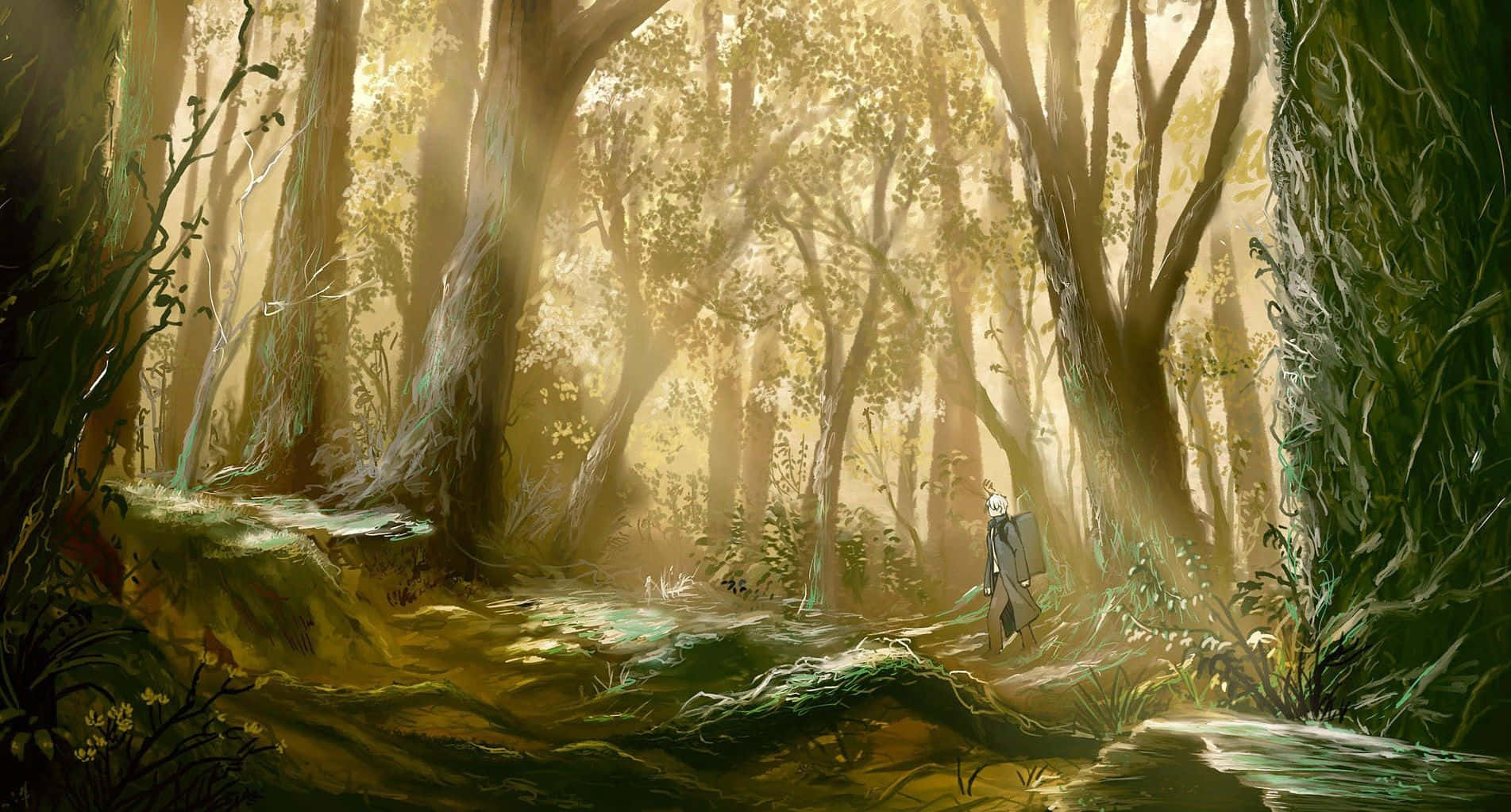Anime Forest Sunlight Beam Background