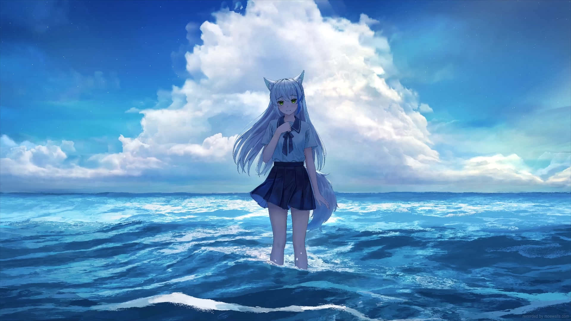 Anime Fox Girl At Sea Background