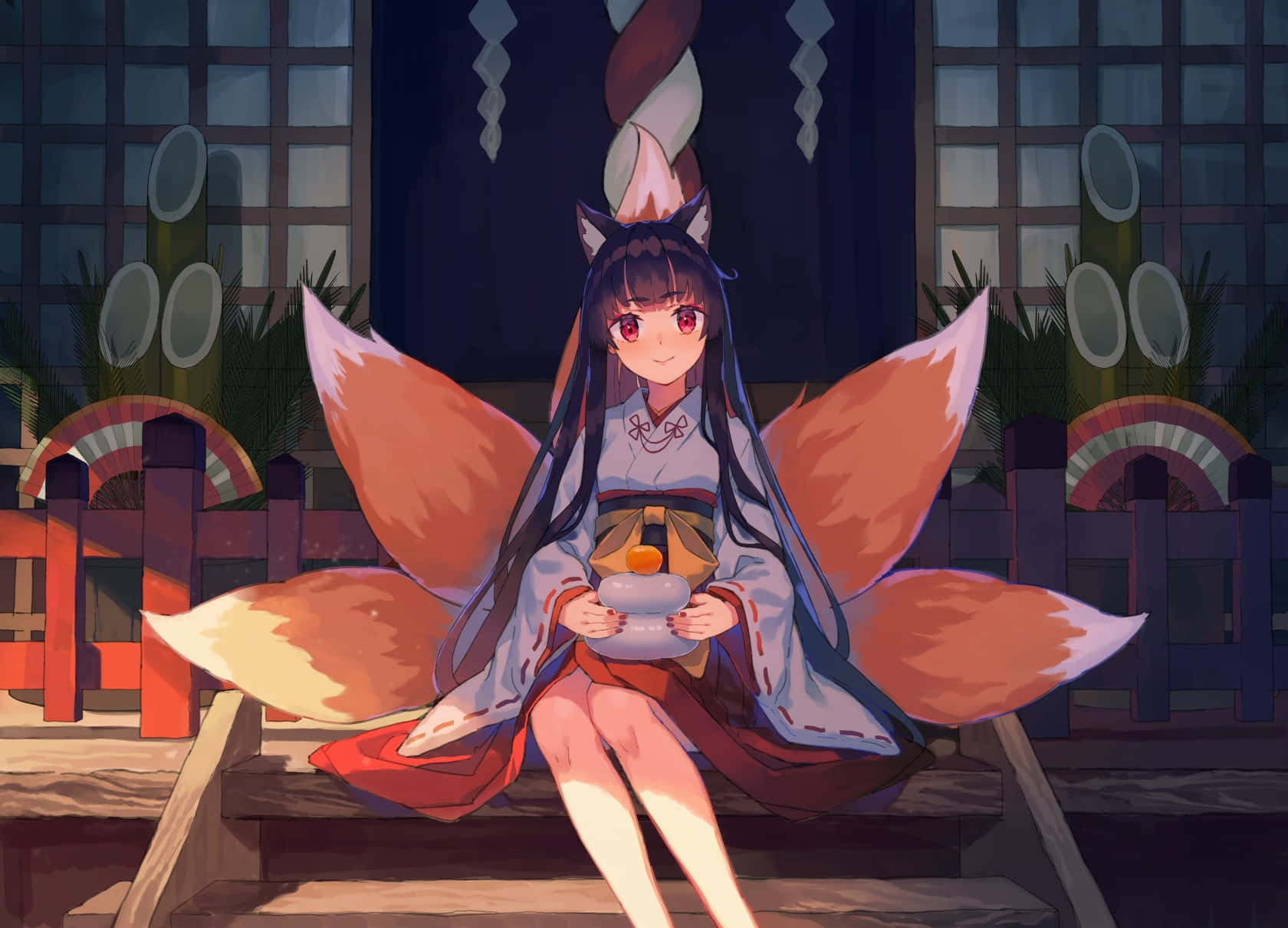 Anime Fox Girl Evening Tea