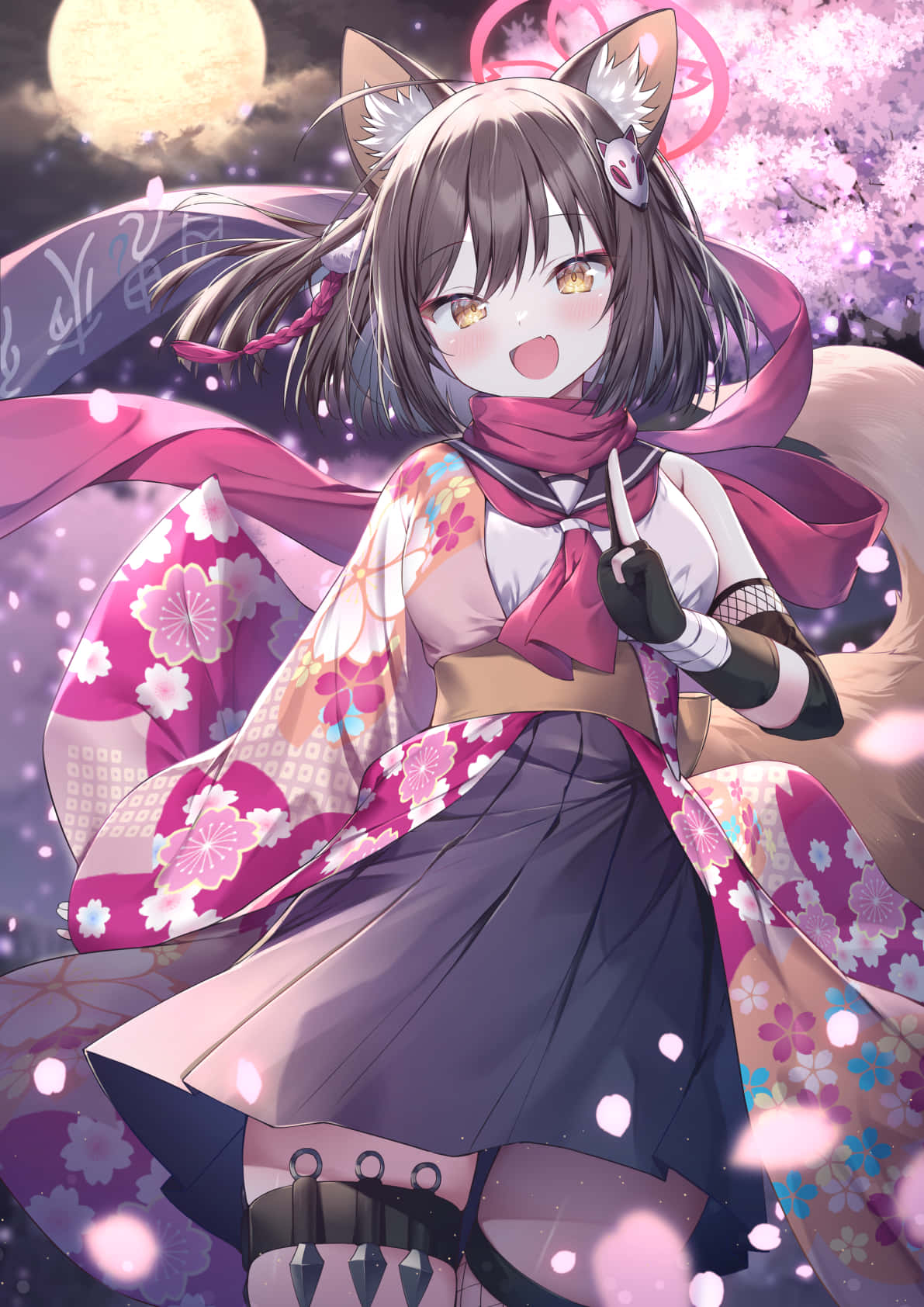 Anime Fox Girl Sakura Moonlight Background