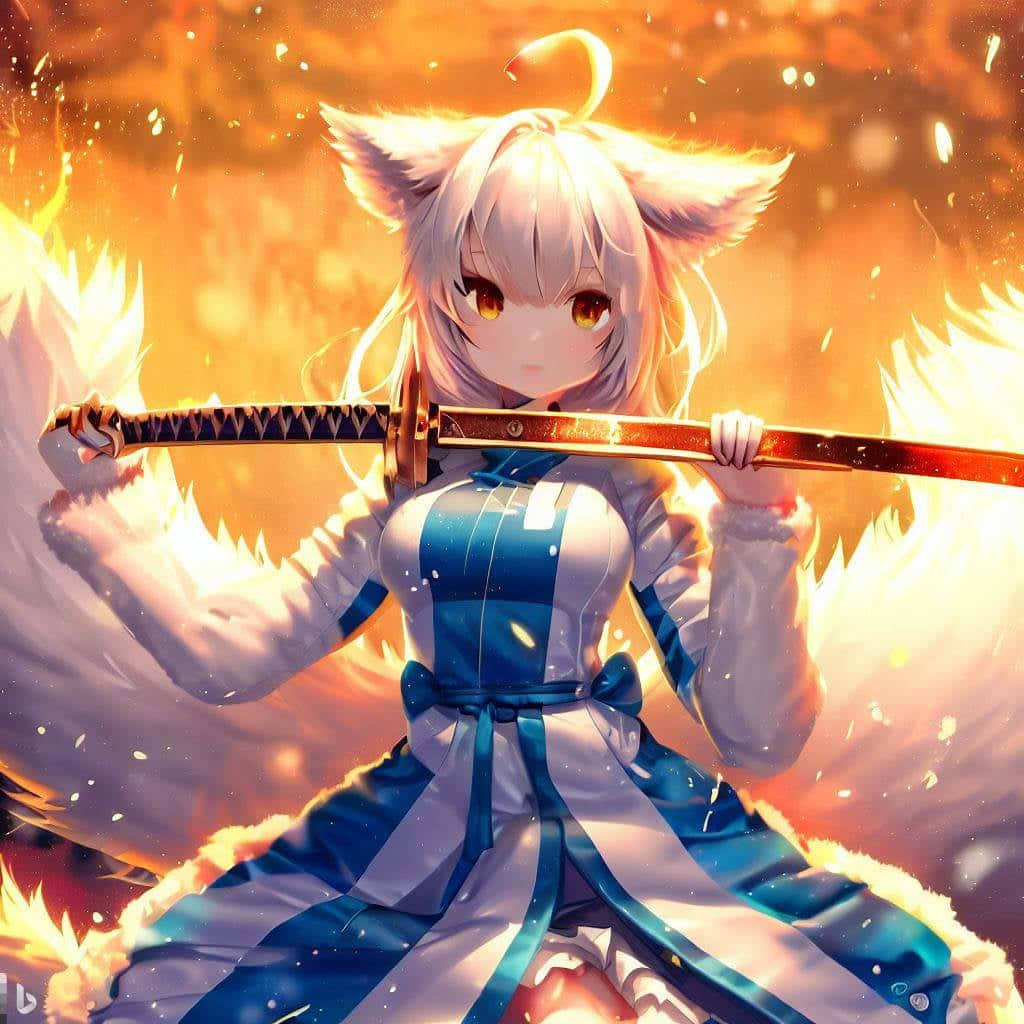 Anime Fox Girl Warriorwith Sword