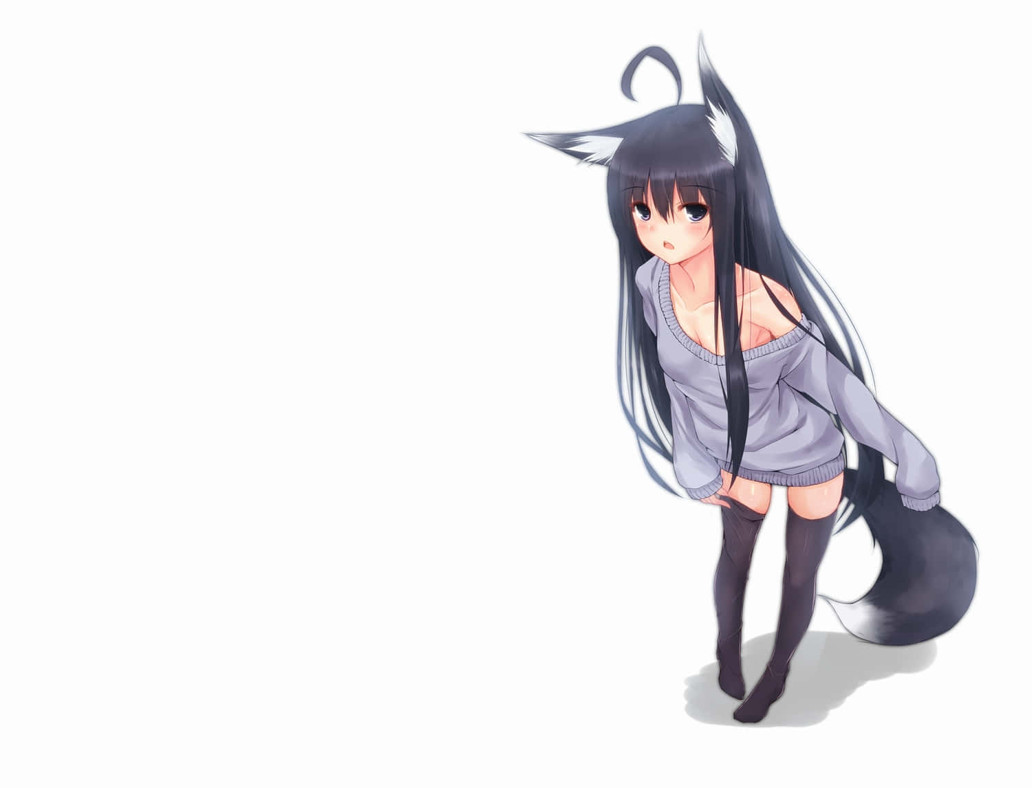 Anime Fox Girlin Grey Sweater