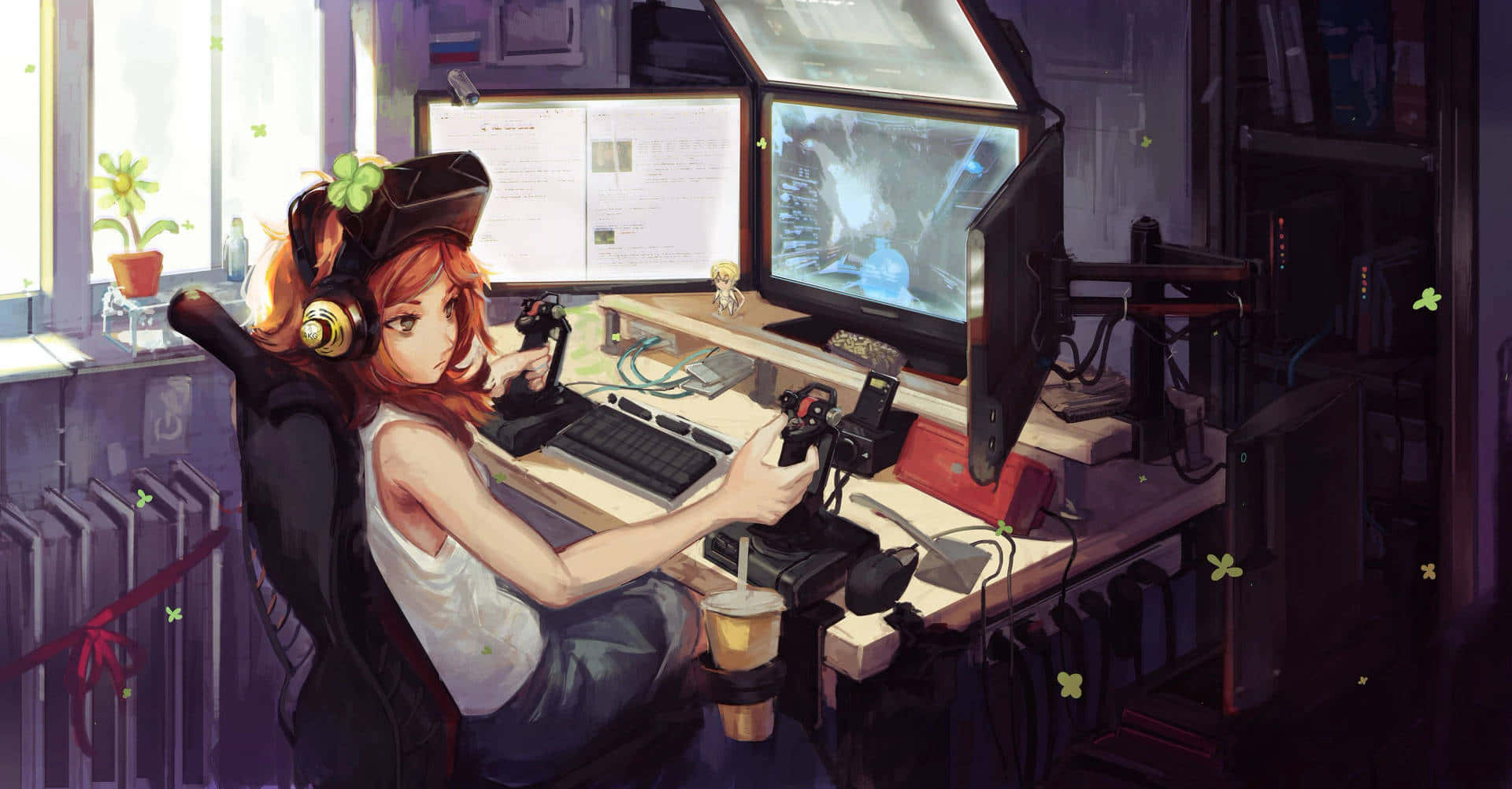 Anime Gamer Girlin Action Room Background