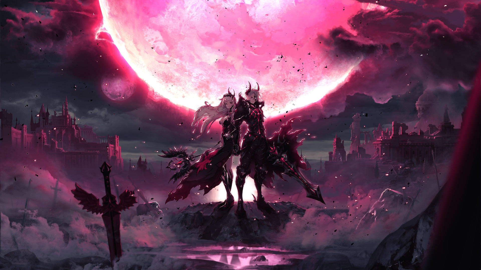 Anime Gaming Blood Moon Hero Background