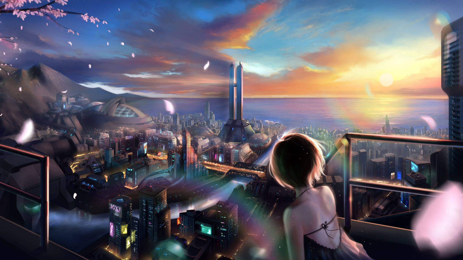 Anime Gaming Cityscape View Background