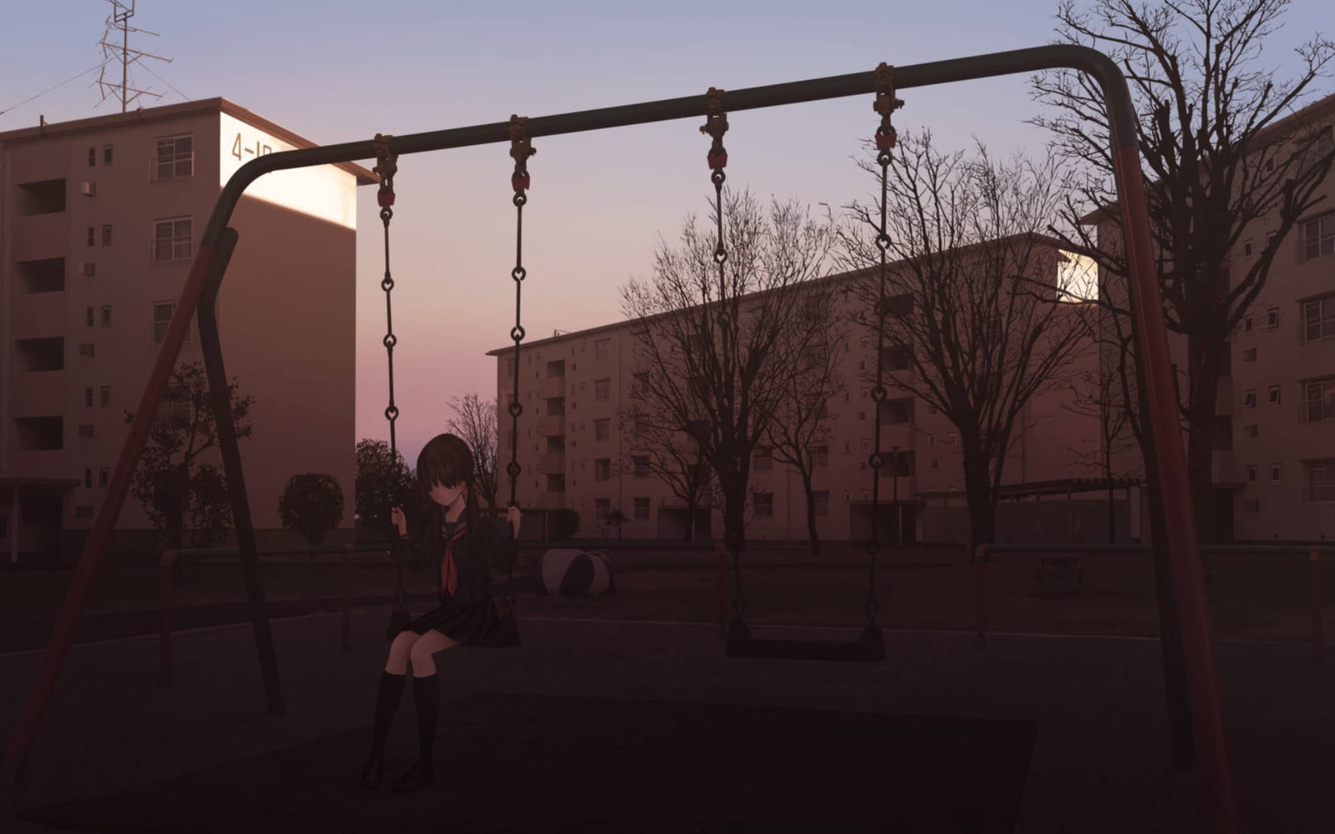 Anime Girl Alone At The Park