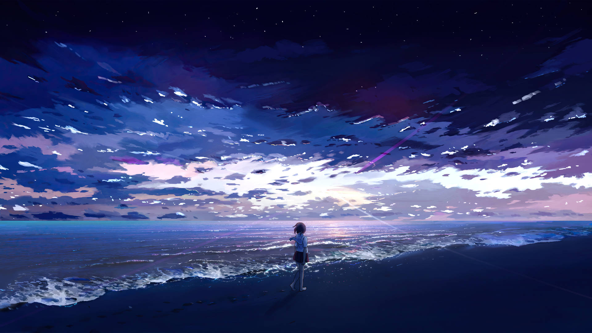 Anime Girl And Sea Background