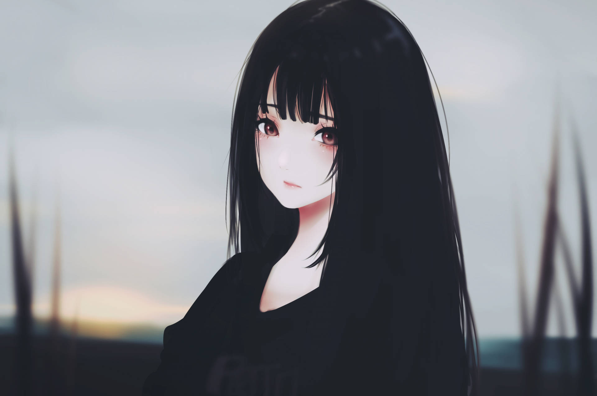 Anime Girl Black Hair Background