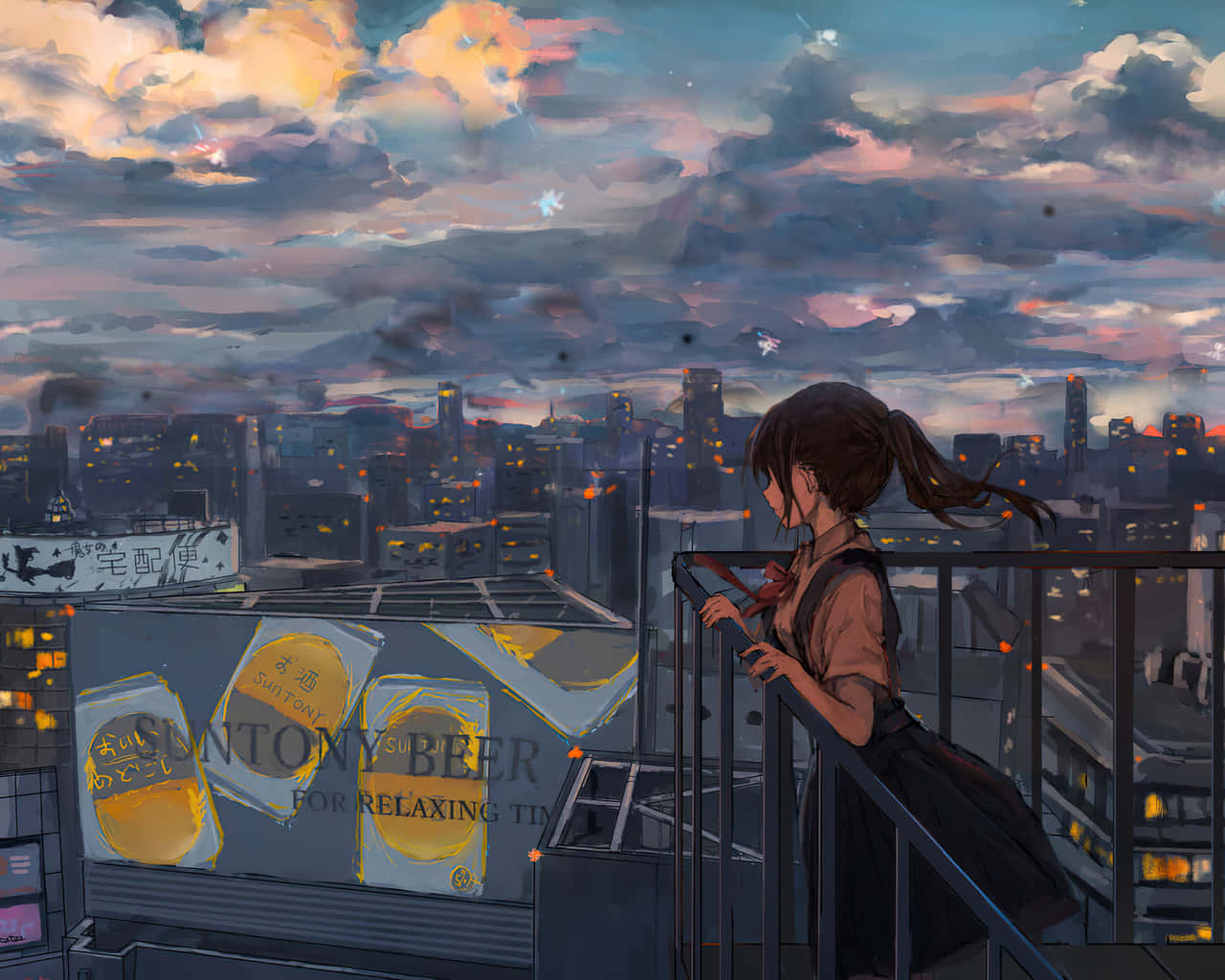 Anime Girl Building Scenery