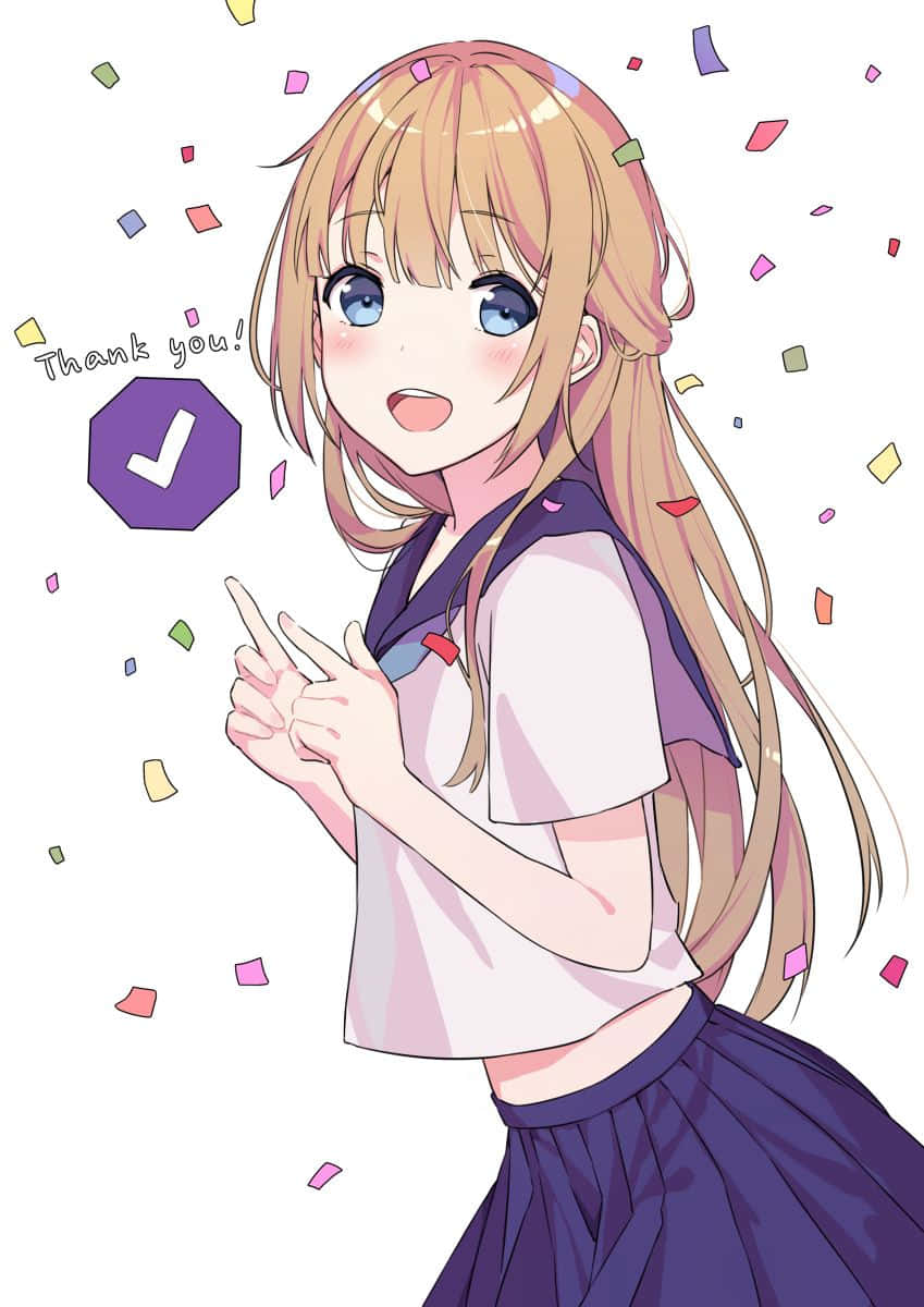 Anime Girl Celebration Thank You Background