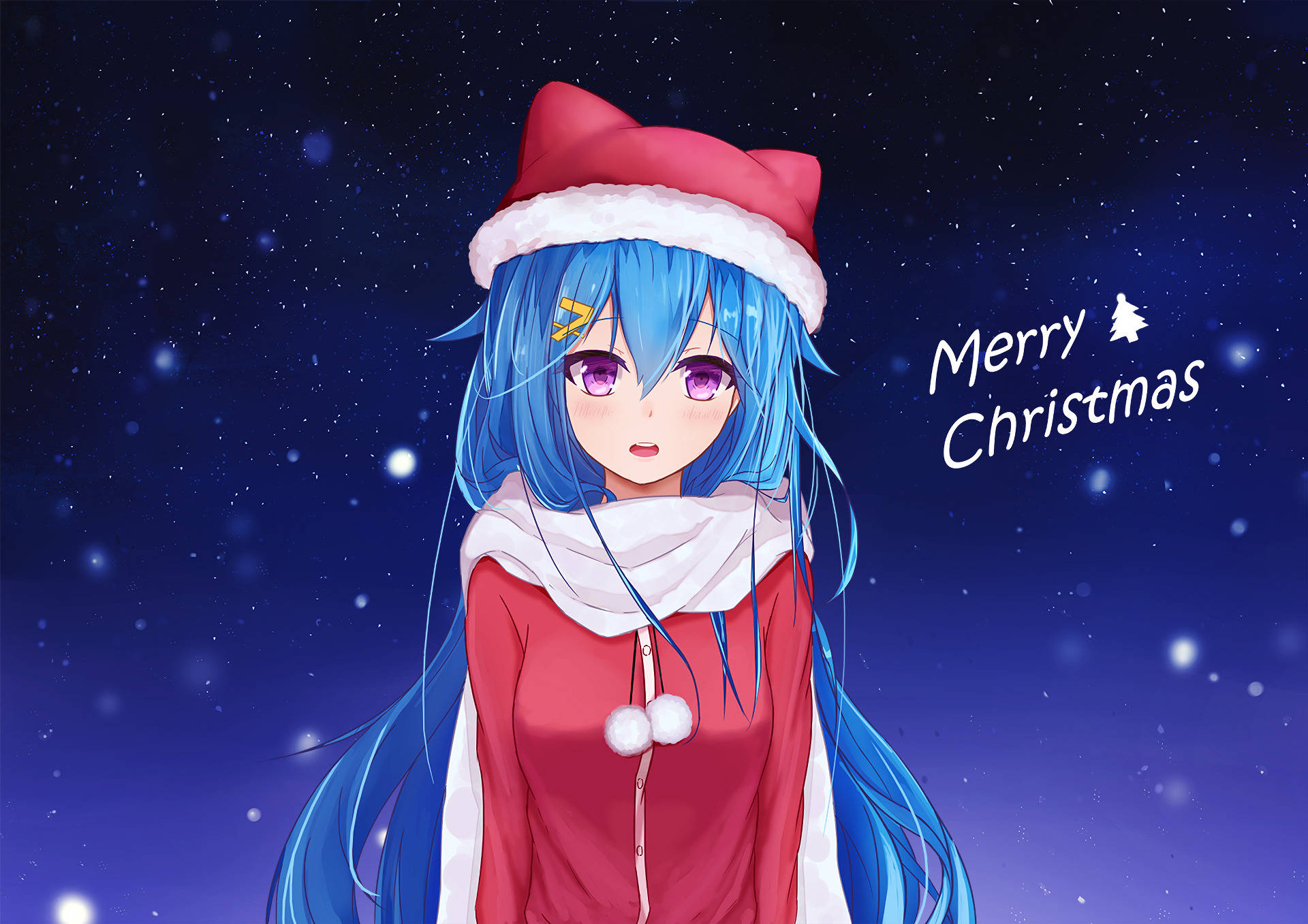 Anime Girl Christmas Blue Gradient Backdrop