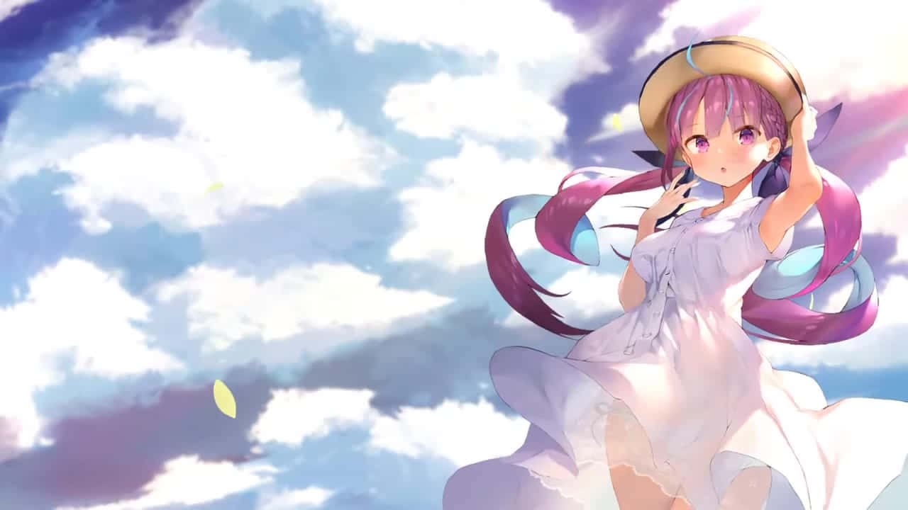 Anime Girl Cloudy Sky Backdrop Background
