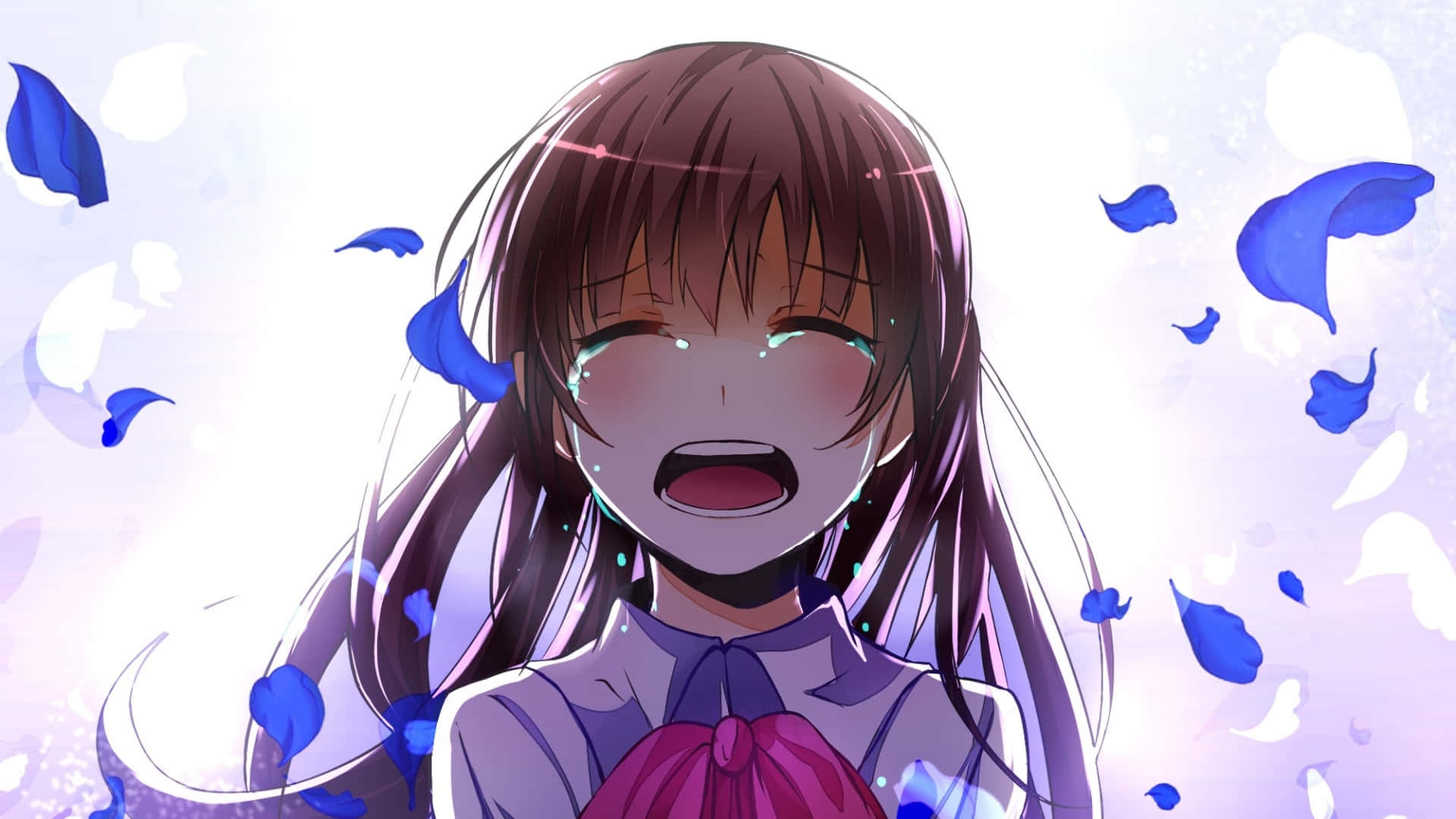 Anime Girl Crying With Petals Background
