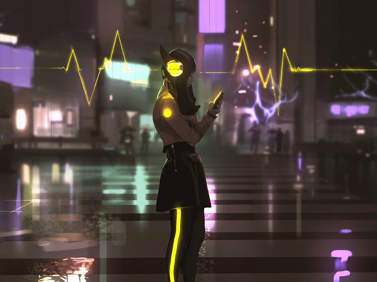 Anime Girl Dark Neon Iphone Background
