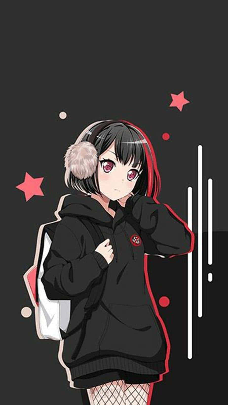 Anime Girl Earmuffs Black Hoodie Aesthetic.jpg Background