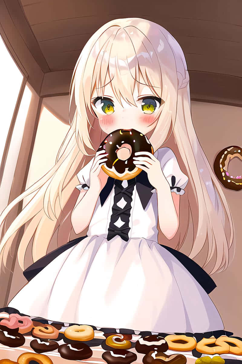 Anime Girl Eating Donut Background