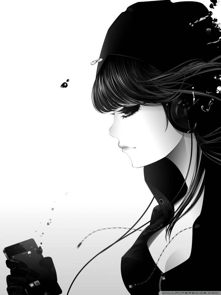 Anime Girl Enjoying Music On Phone Background