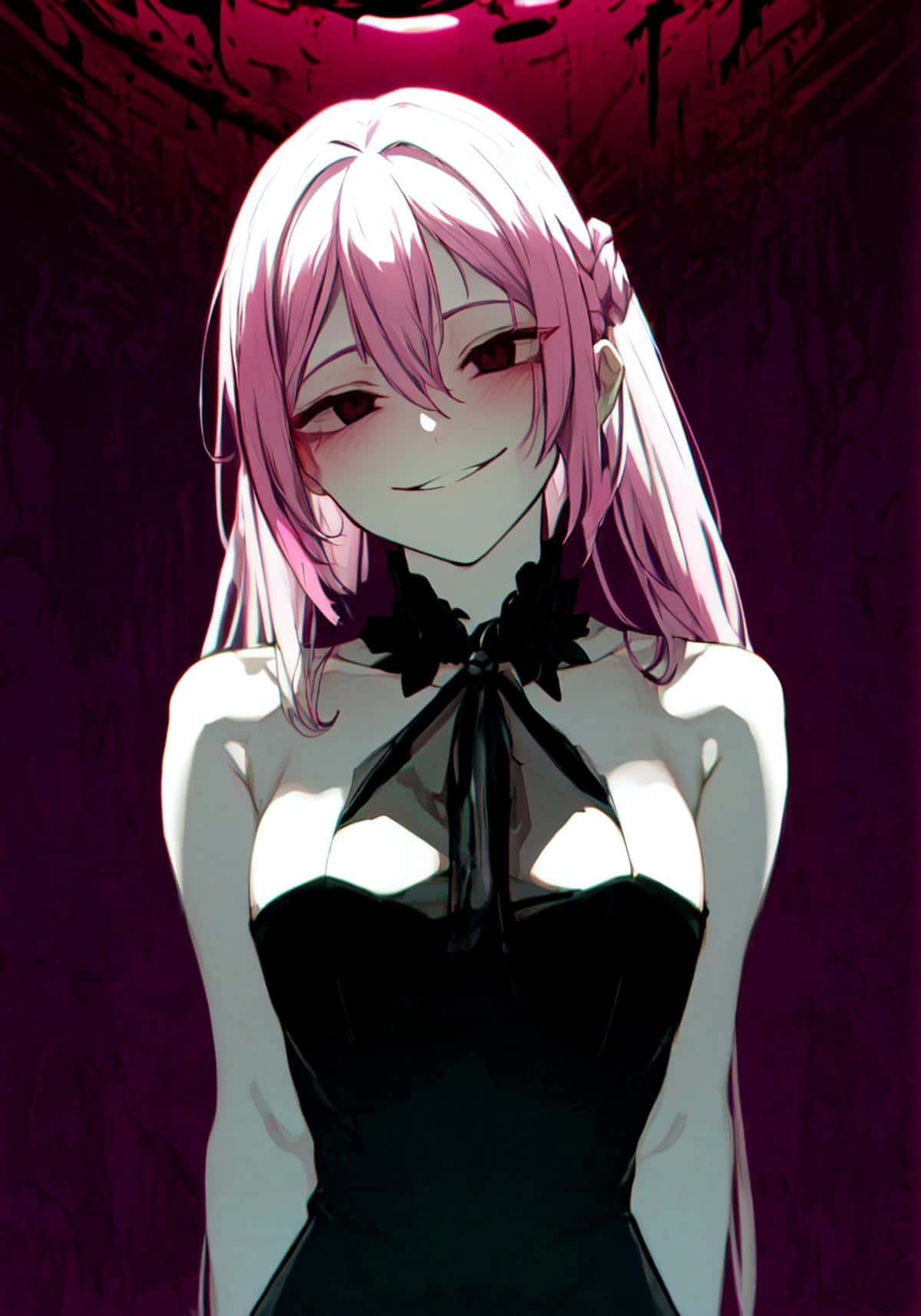Anime Girl Evil Smile Dark Aura Background