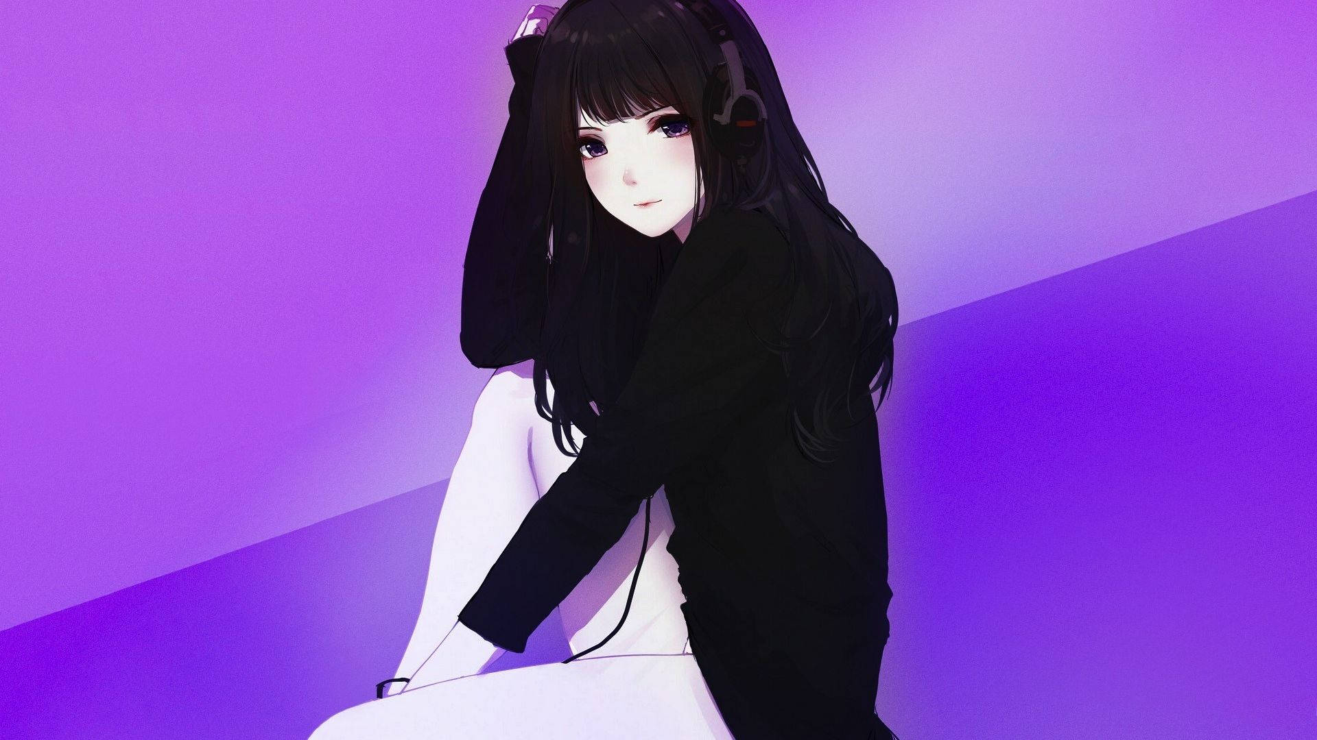 Anime Girl Hoodie In Black Background