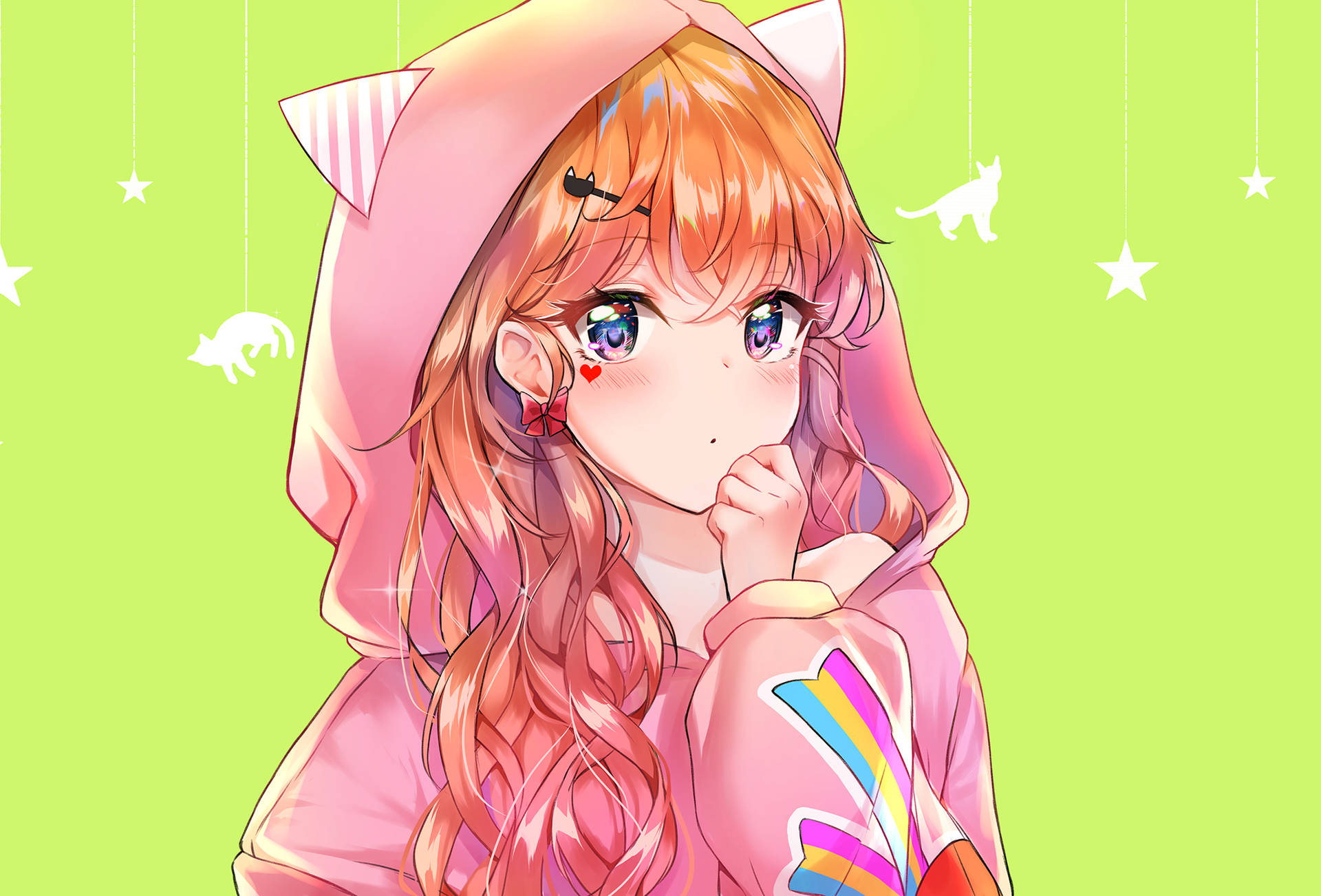 Anime Girl Hoodie In Pink Background