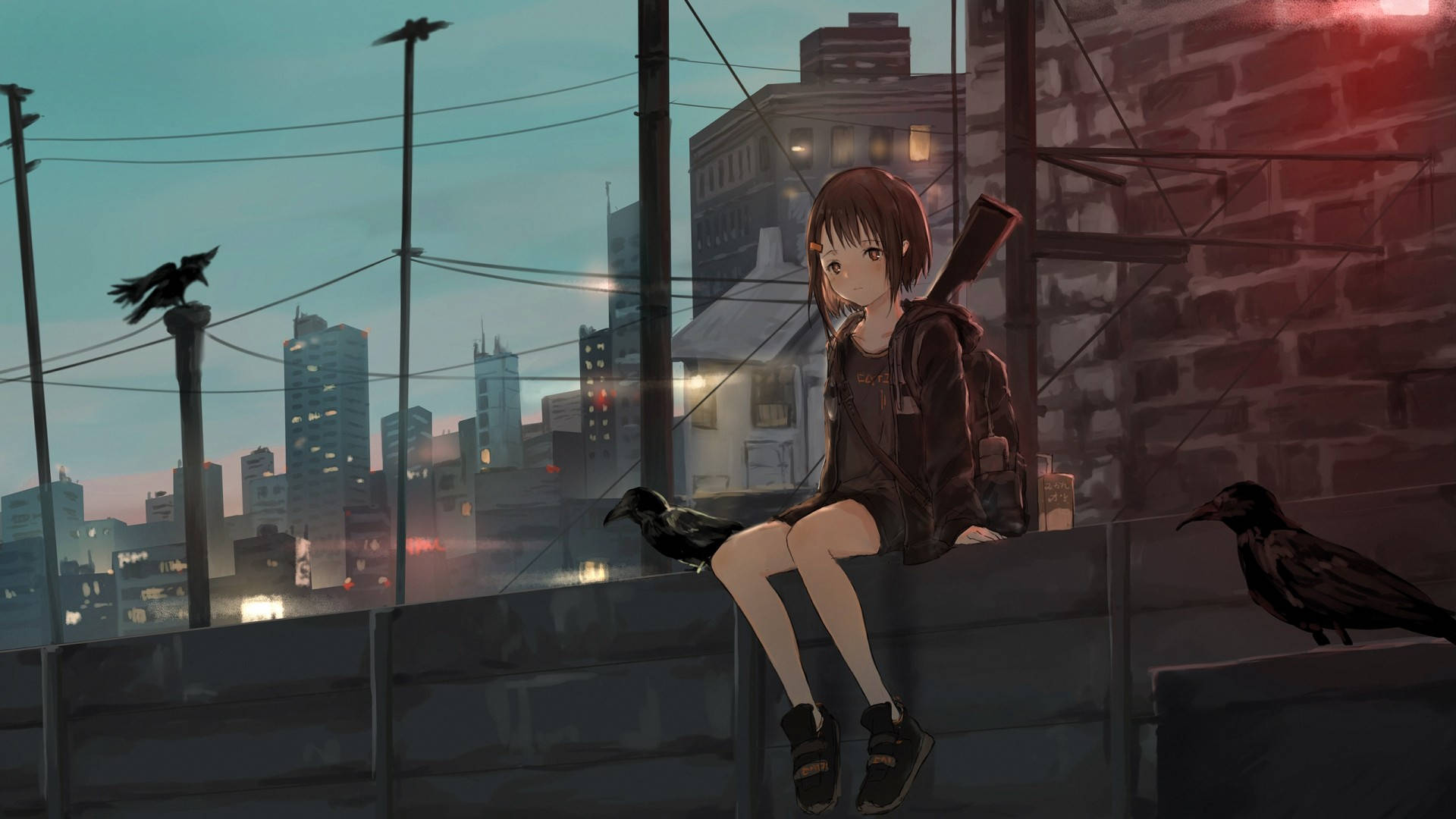 Anime Girl Hoodie On Street Background