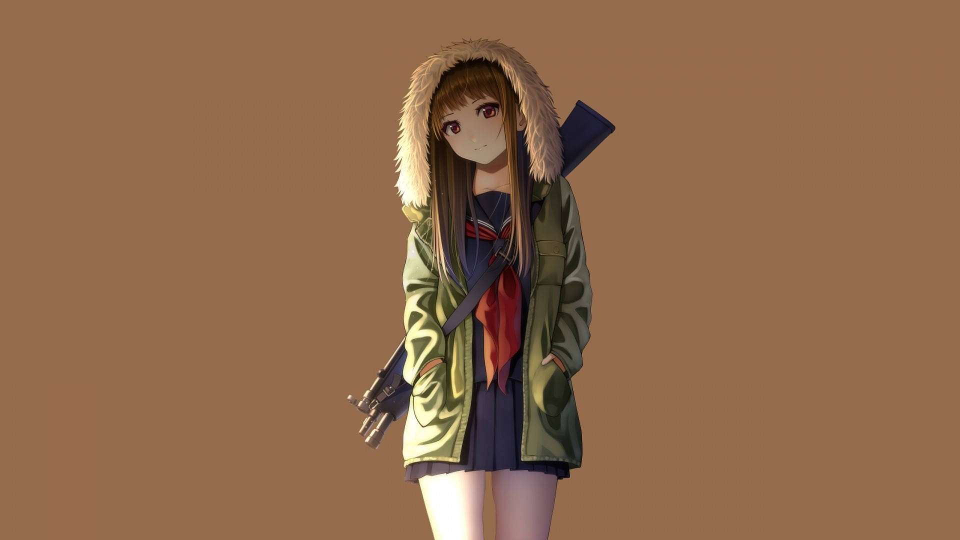 Anime Girl Hoodie With A Gun Background