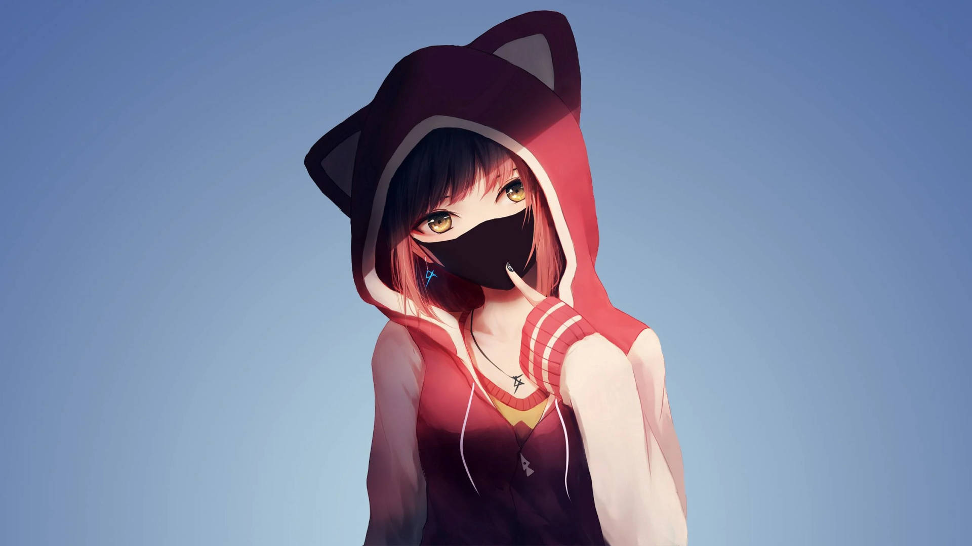 Anime Girl Hoodie With Black Mask Background